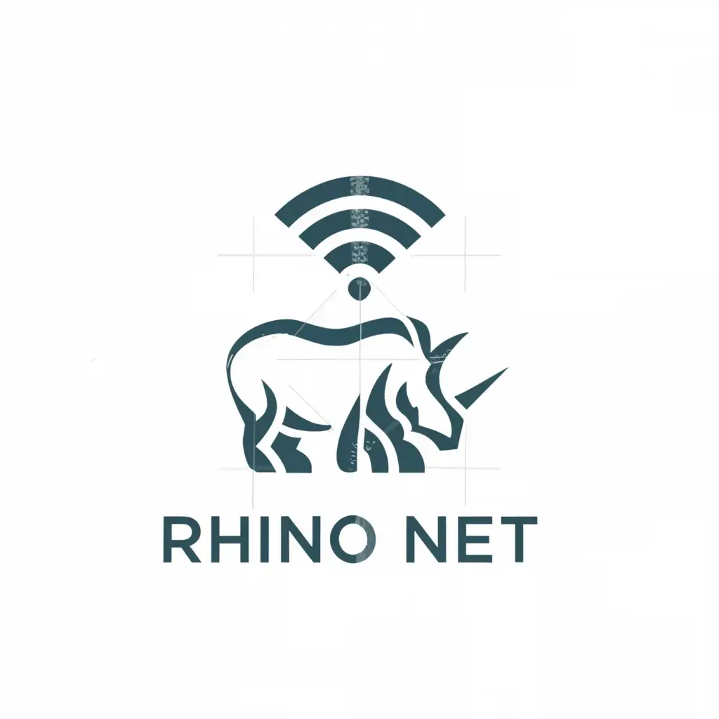 a logo design,with the text "Rhino Net", main symbol:rhino with wifi signal,complex,be used in Internet industry,clear background