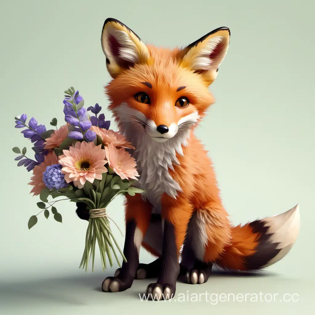 Adorable-Fox-Cub-Holding-a-Bouquet-of-Vibrant-Flowers