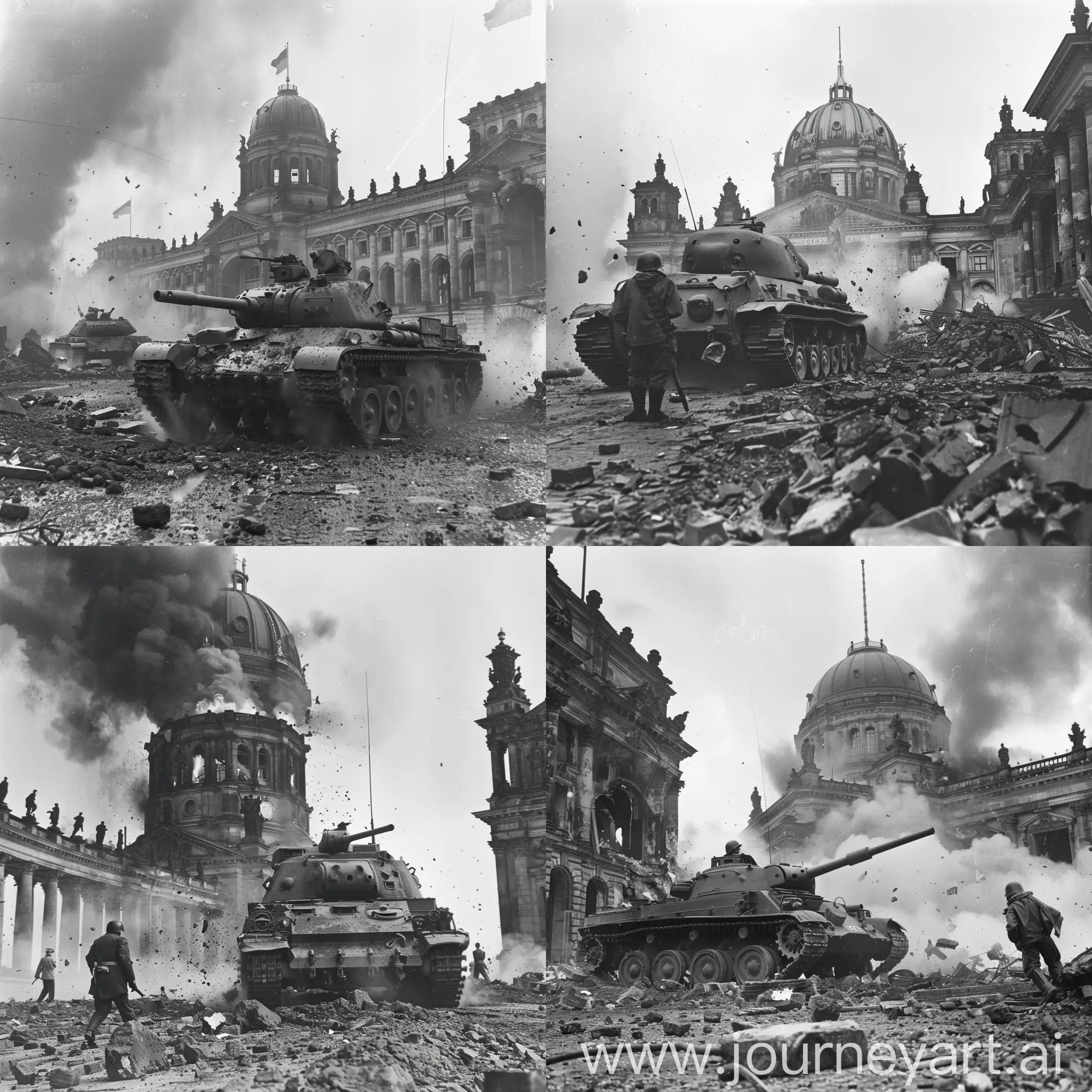 Soviet-Tank-Destroying-Reichstag-in-Berlin