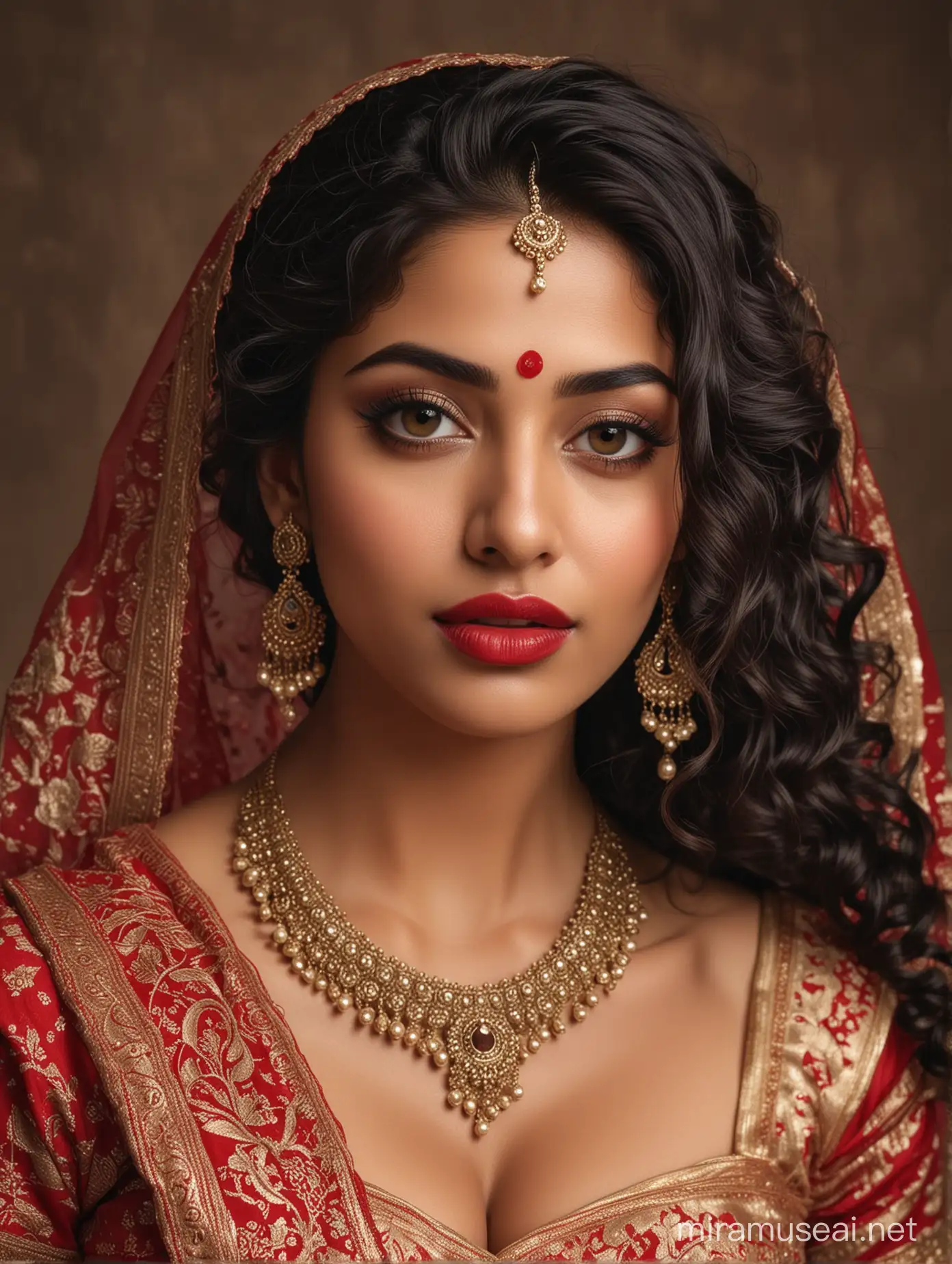 full body photo of european man as indian gentleman, 
intimately holding,  most beautiful european woman as beautiful indian woman, big wide black eyes with eye makeup, thick long curly hair , face completely bent down, wide big eyes, brows raised, eyes looking up, innocent alluring sexy looks, shy wide smile, intimate looks, bridal makeup, full body jewelry, perfect symmetric face and eyes, full breasts, glossy dark red lipsticks, intimate alluring come get me looks vulnerable i am yours feeling in looks, elegant traditional modest saree , elegant look, biting lip with ecstasy,
blushed cheeks, intricate details, photo realistic, 4k.