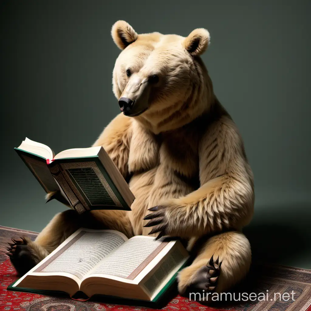 Bear Engrossed in Reading the Quran