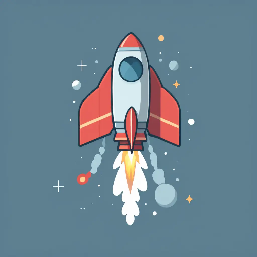 Minimalistic 2D Animated Rocket Soaring Through Space