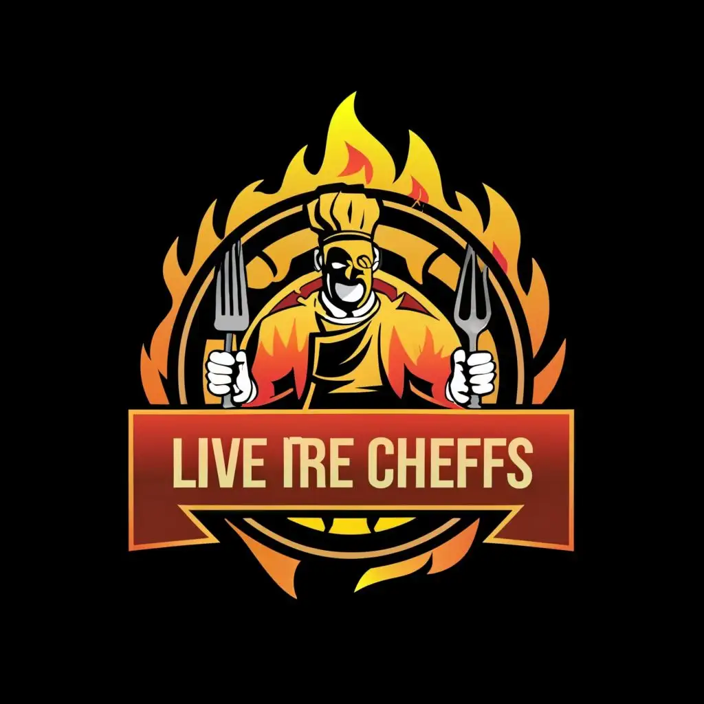 logo, fire chef , with the text "LIVE FIRE CHEFS", typography, be used in Restaurant industry