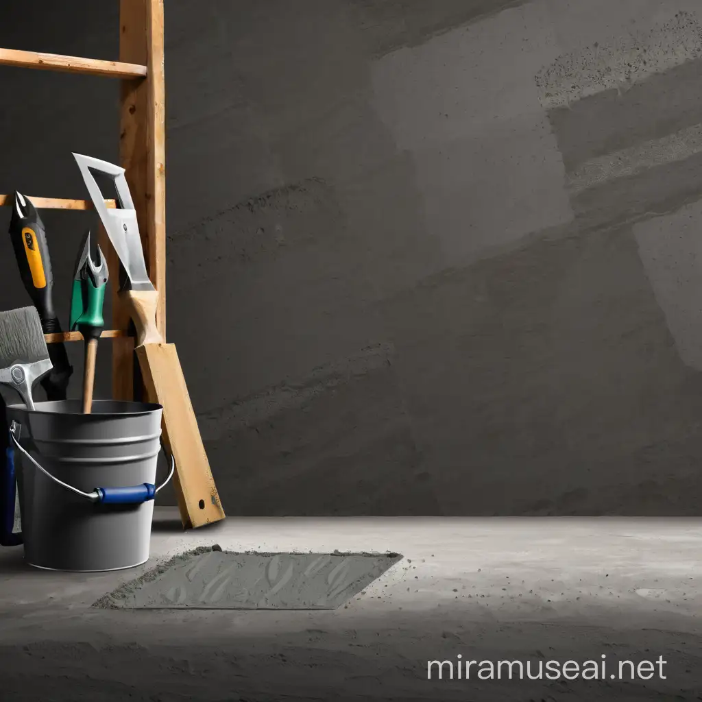 Textured Cement Background with Construction Tools