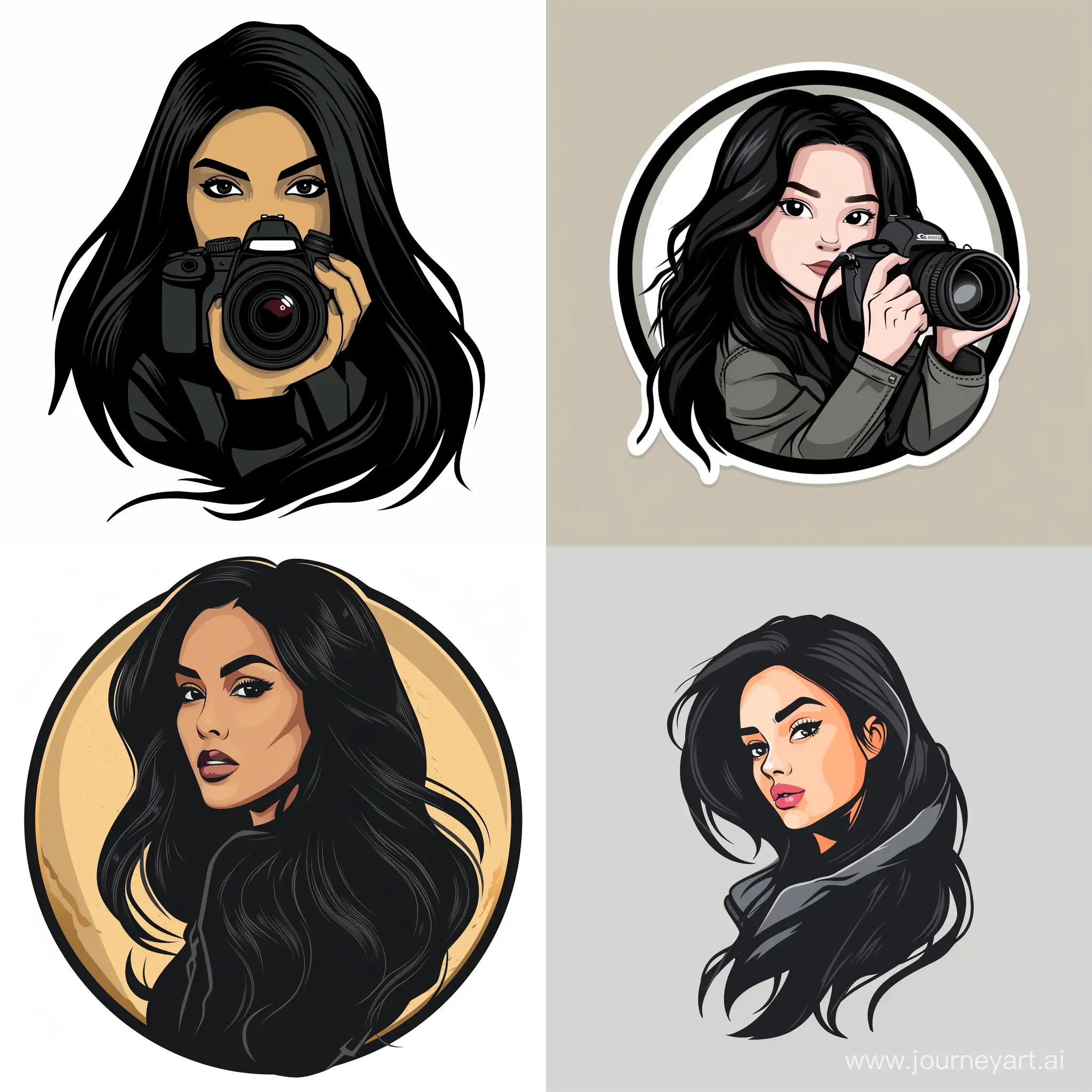 beautiful logo of the woman photographer with long black hair