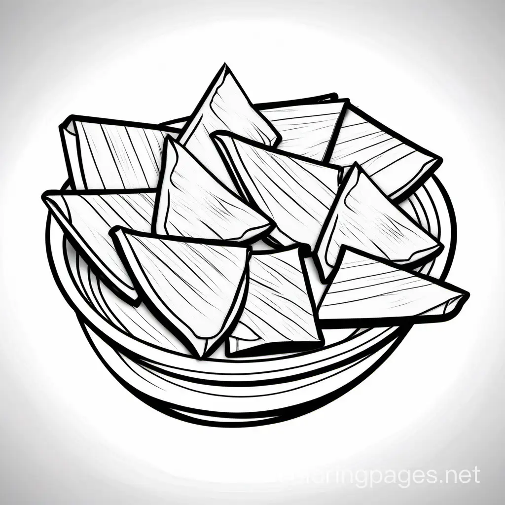 Pita Chips bold ligne and easy 
, Coloring Page, black and white, line art, white background, Simplicity, Ample White Space. The background of the coloring page is plain white to make it easy for young children to color within the lines. The outlines of all the subjects are easy to distinguish, making it simple for kids to color without too much difficulty