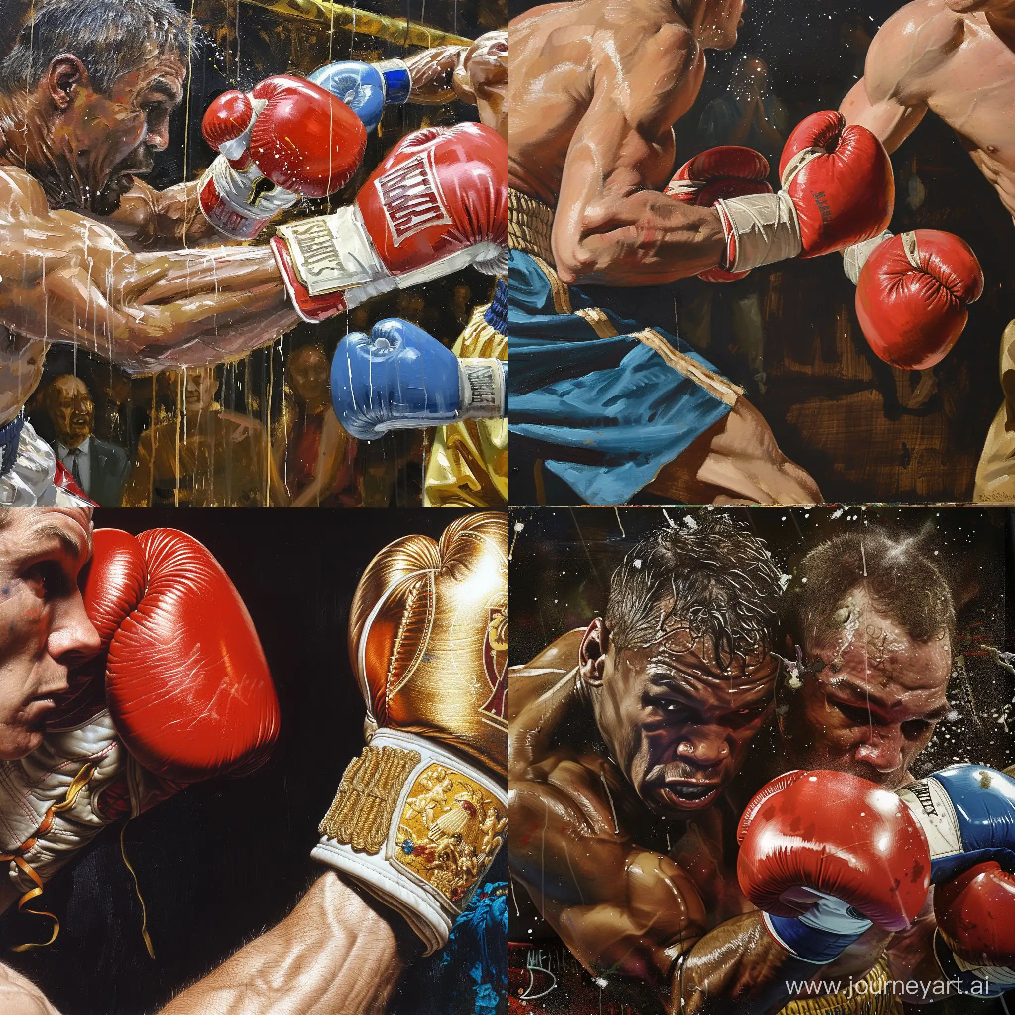 Boxing match, closeup, baroque artstyle painting