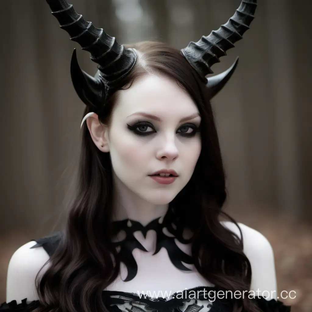 Dark-Fantasy-Portrait-of-a-Brunette-with-Black-Horns-and-Pale-Skin