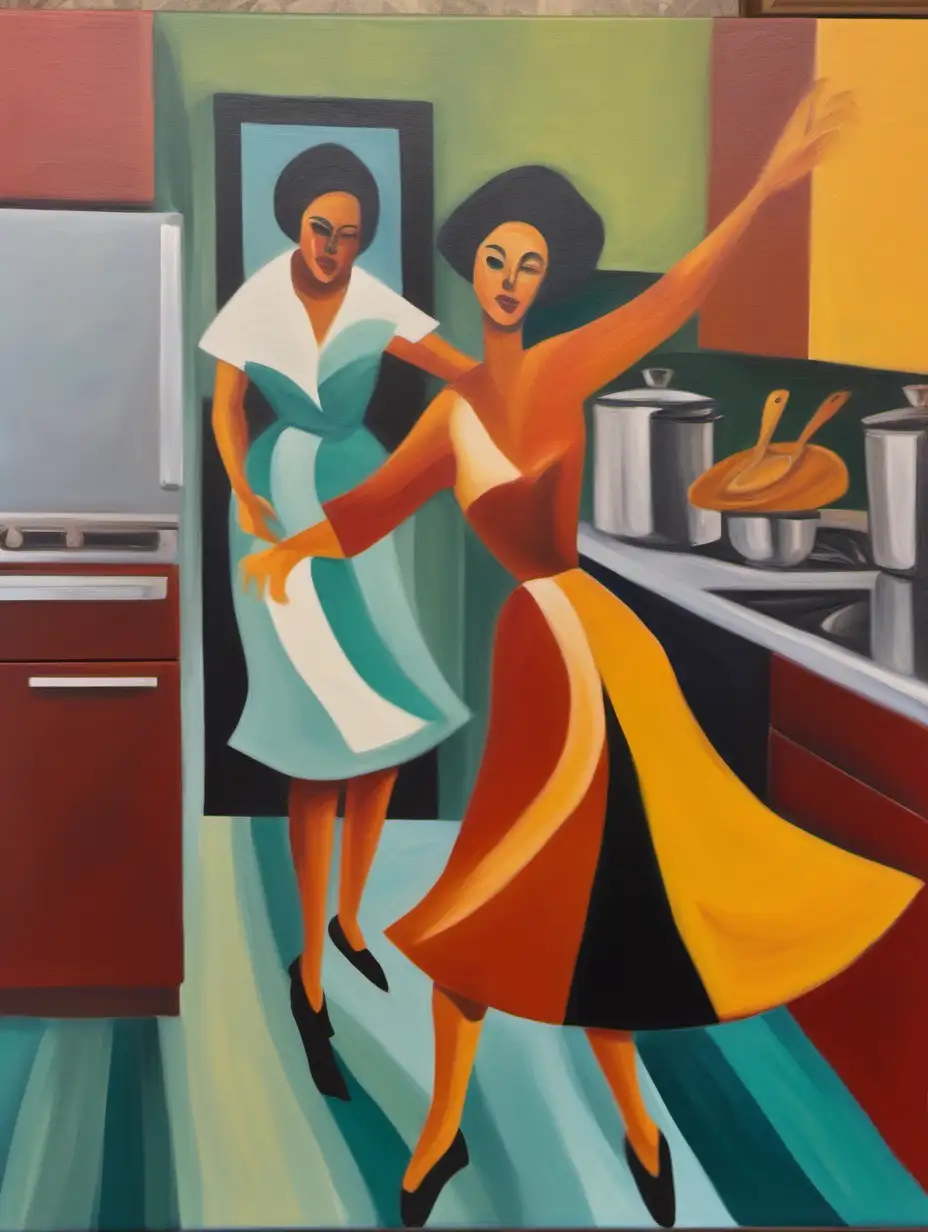 Midcentury Abstract Portrait of Dancing in the Kitchen
