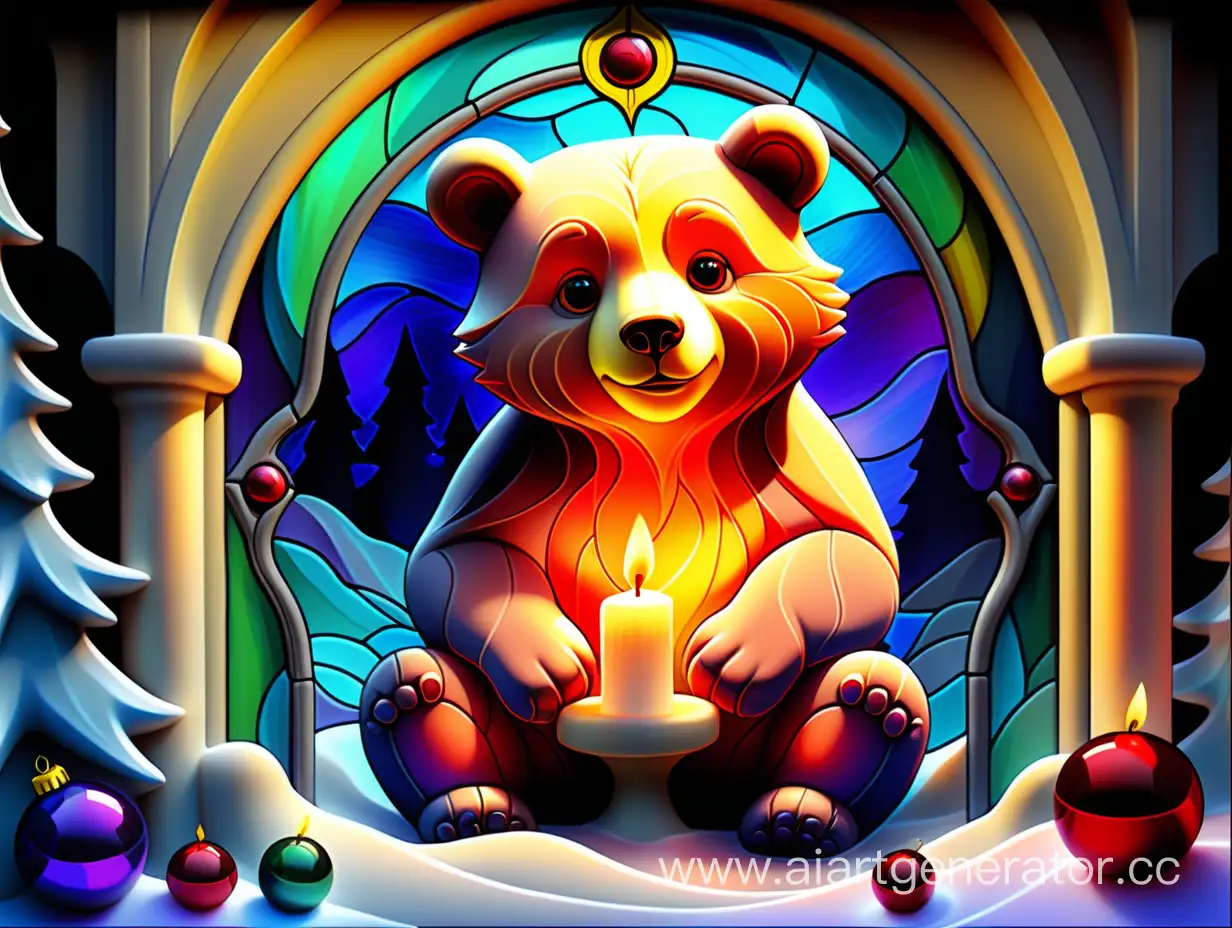 Magical-Winter-Fairy-Tale-Stained-Glass-Window-with-Bear-Cub-and-Christmas-Decor