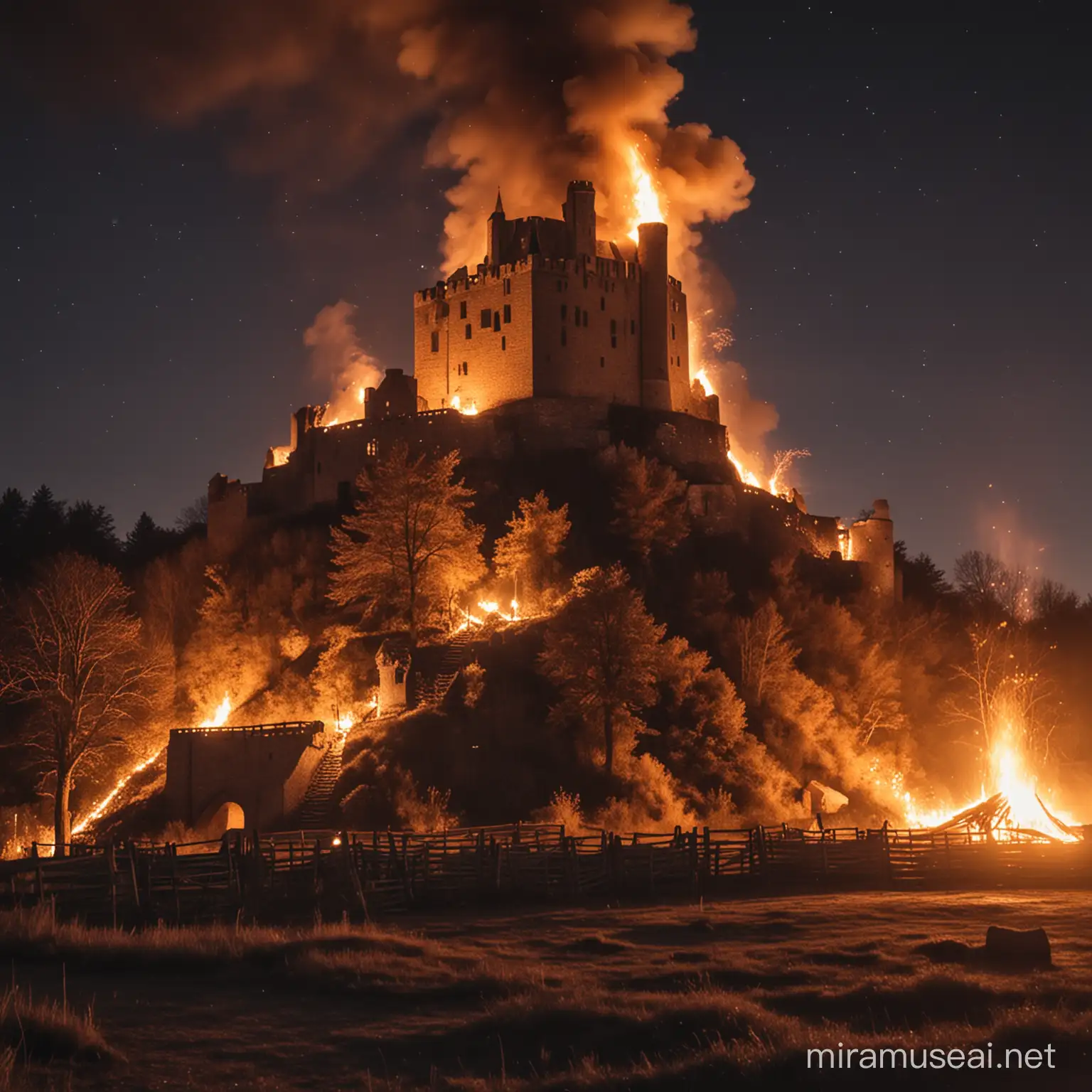 Medieval Castle with Fiery Background