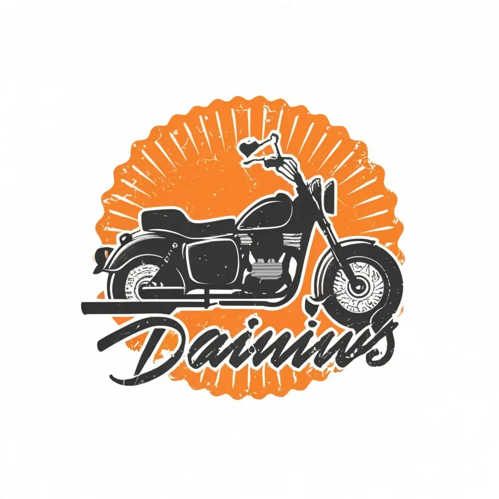 LOGO-Design-For-Dainius-Heartwarming-Sun-and-Motorcycle-Fusion-with-Typography
