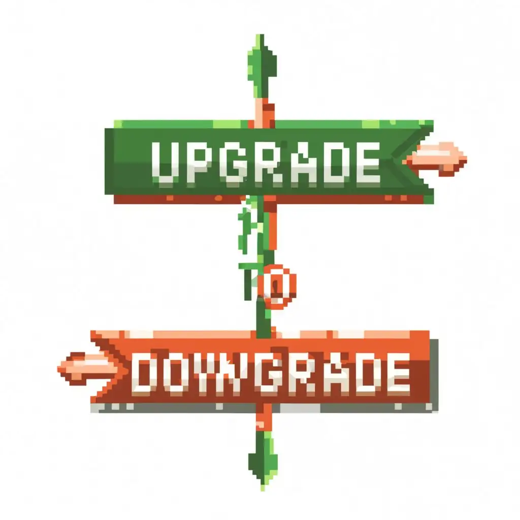 logo, 2 Arrows 1 Pointing Upward in Green and 2 Pointing Downward in Red. And Both Arrows Are Pixel Graphics, with the text "UpGrade To DownGrade", typography