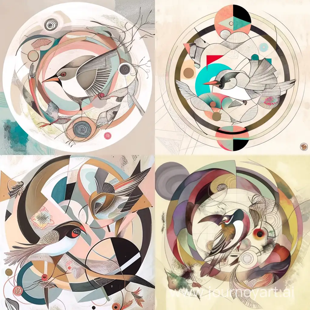 Abstract-Circular-Ornament-Painting-with-Muted-Colors-and-Bird-Emphasis