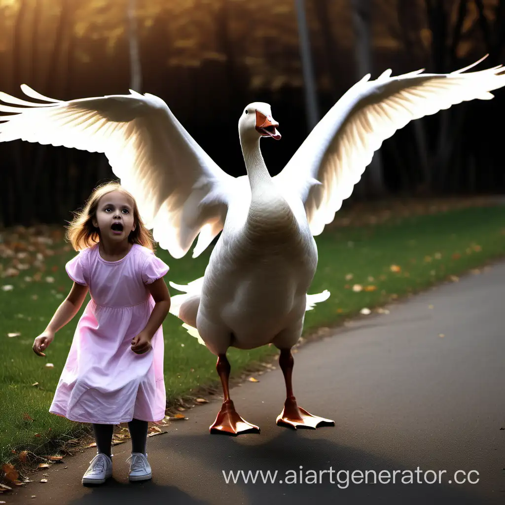 Fearful-Encounter-Little-Girl-Confronts-Enormous-Winged-Goose