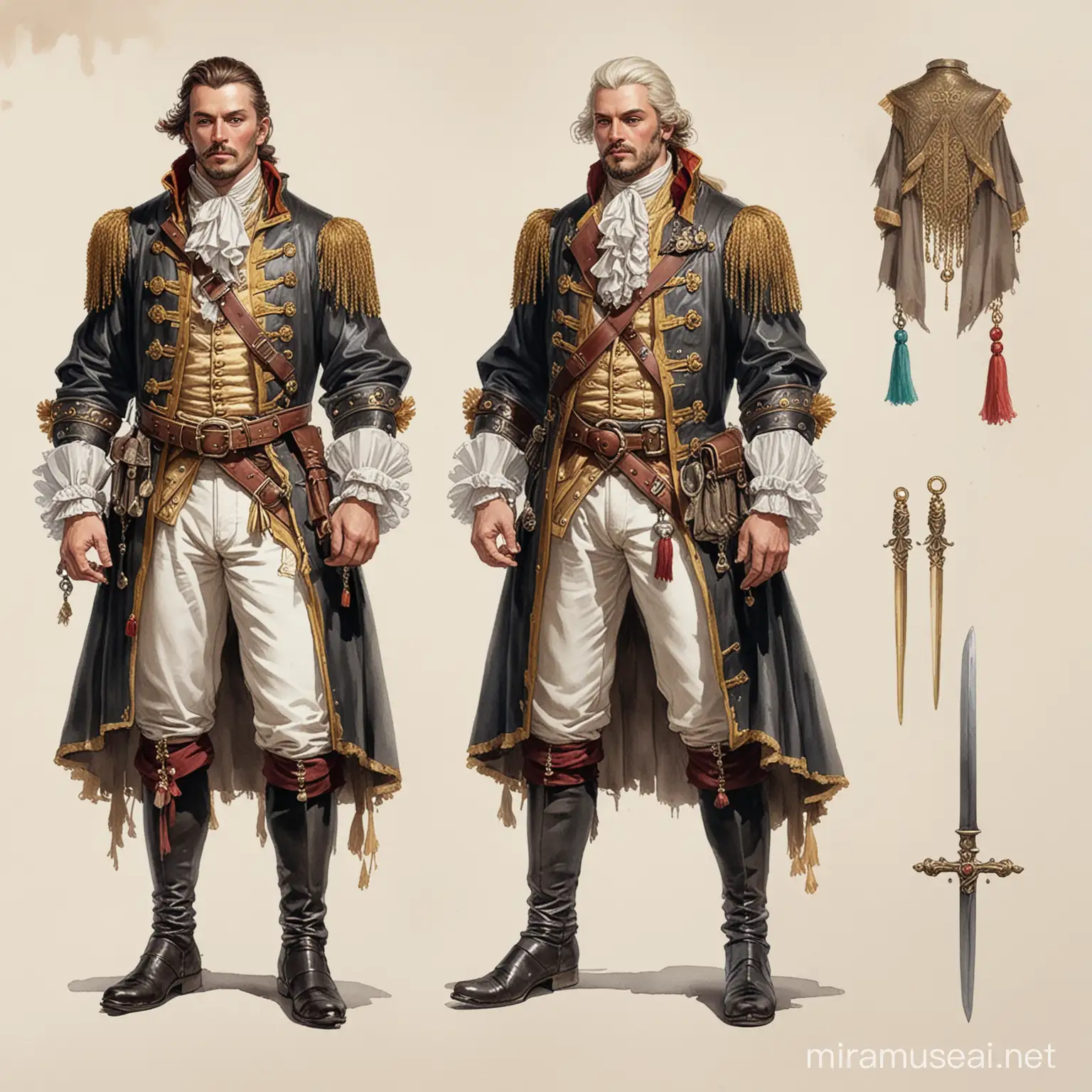 18thCentury Pirate Captain with Colorful Cape and Dagger