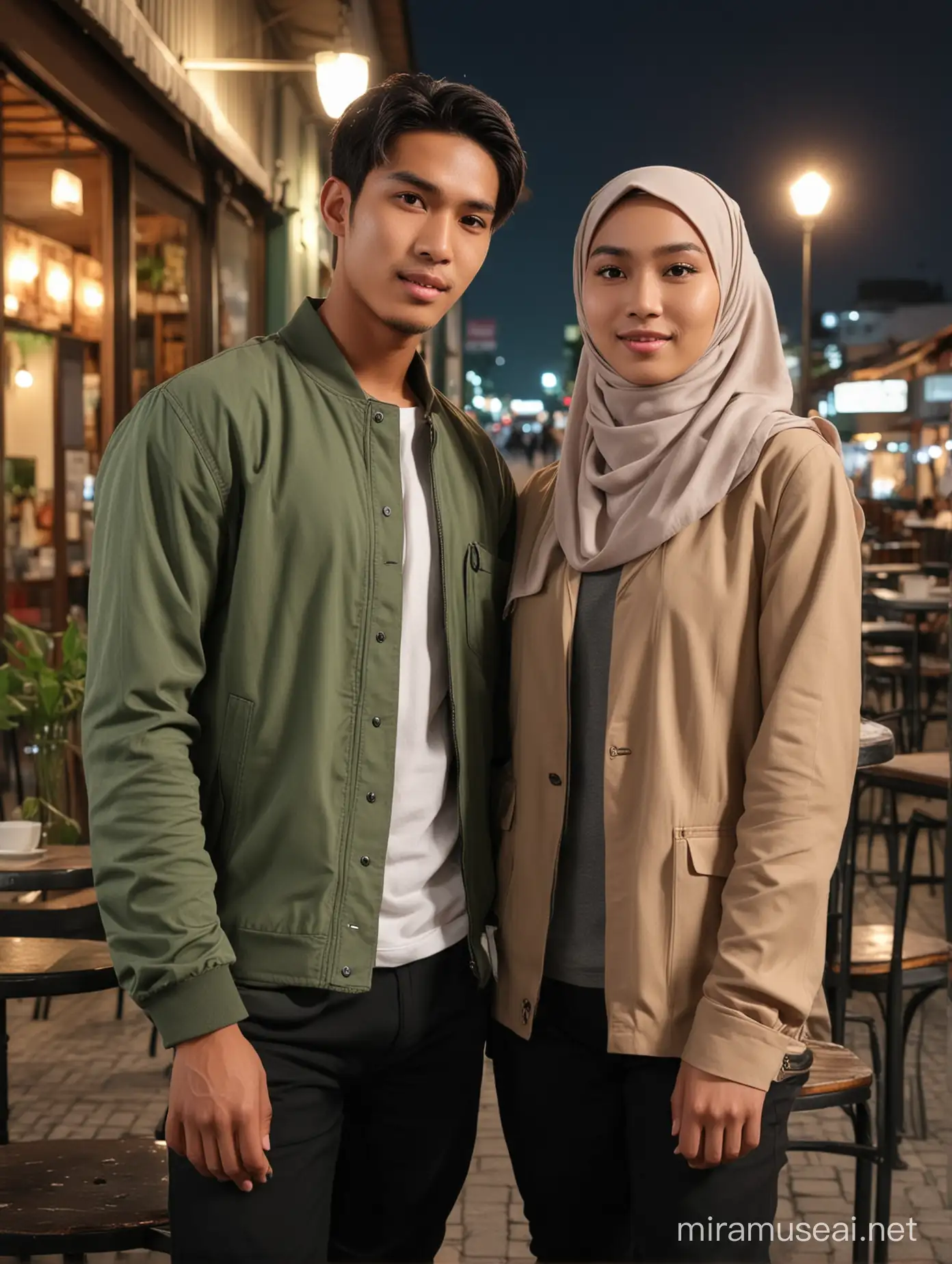 Indonesian Couple Portrait at Night Cafe