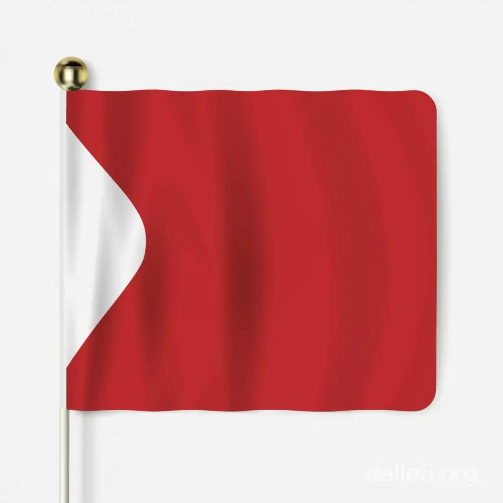 rectangular red white plastic flag on a solid white background