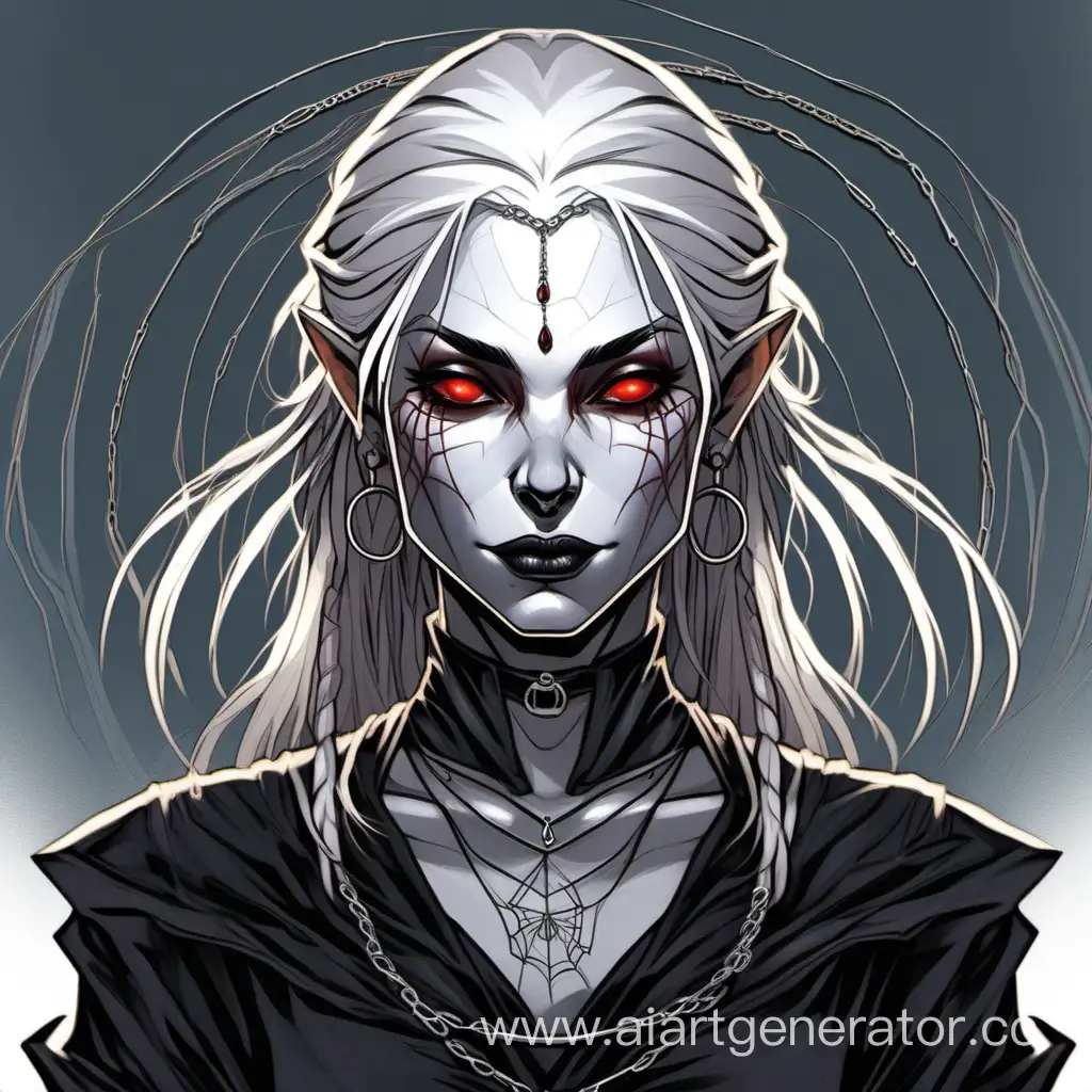 Mysterious-Drow-Enchantress-Silver-Spider-Pendant-and-Arrogant-Smirk
