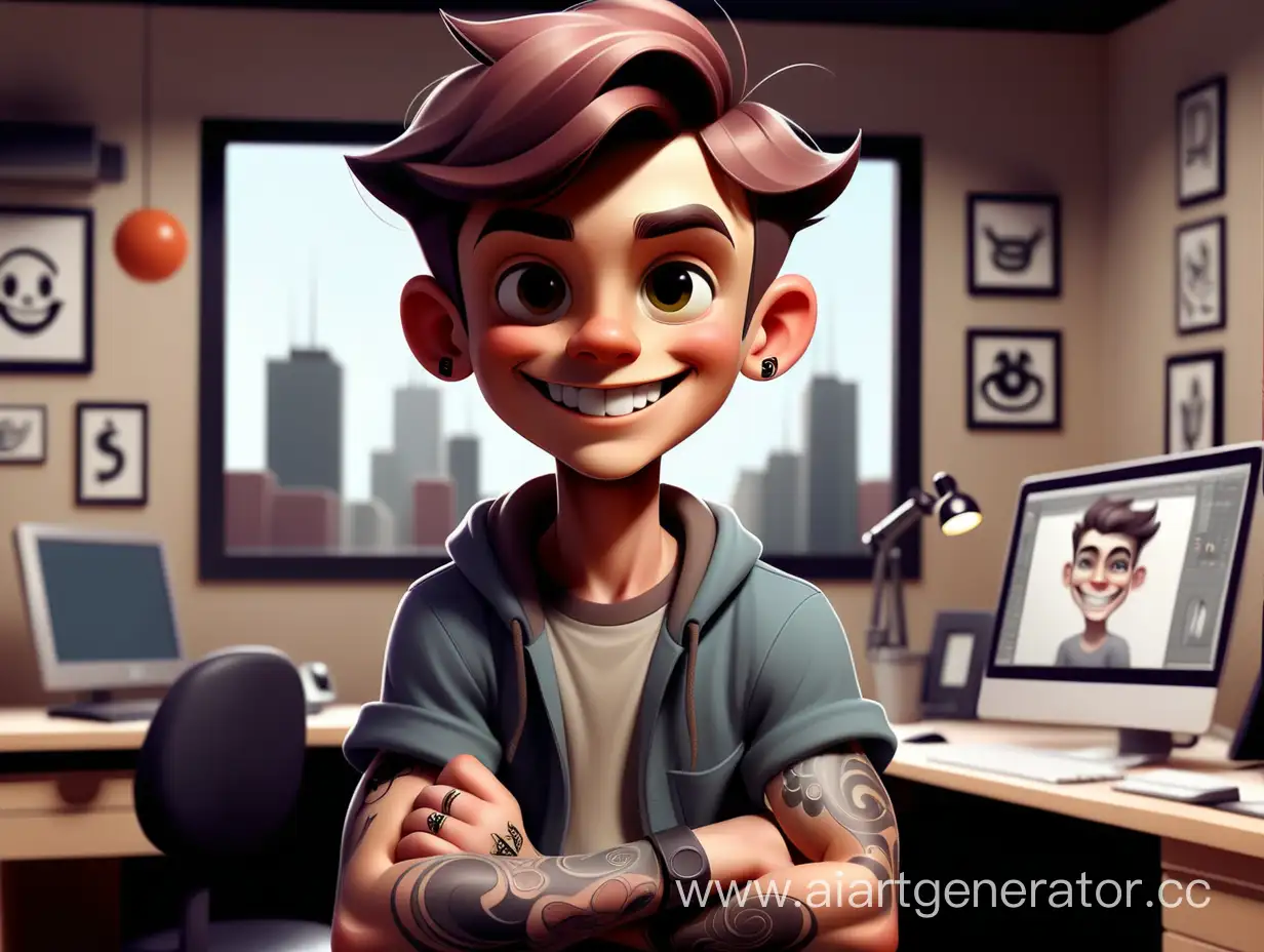 graphic designer young boy smile tattoo cartoon