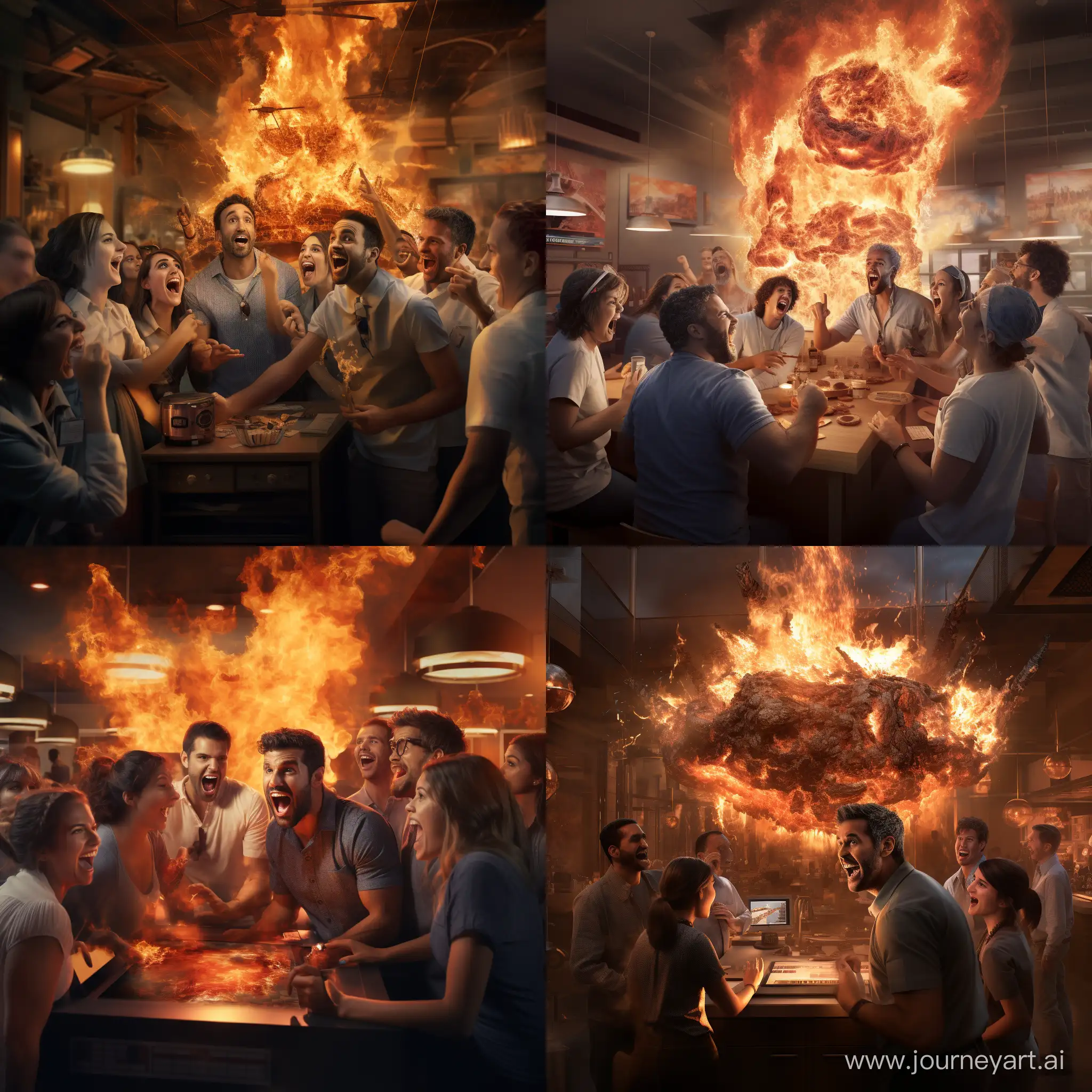 Excited-Dentists-Surrounding-Flaming-Server-Dramatic-Lighting-HD-Render