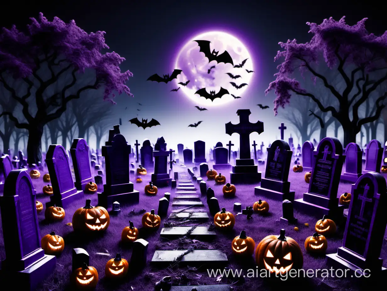 фиолетовое кладбище в стиле Хэллоуин
