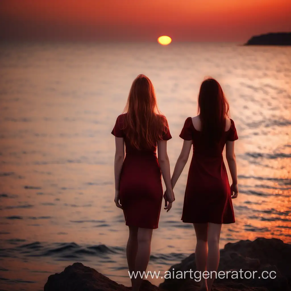 Burgundy-Dresses-Silhouetted-by-Crimson-Sunset-Sea