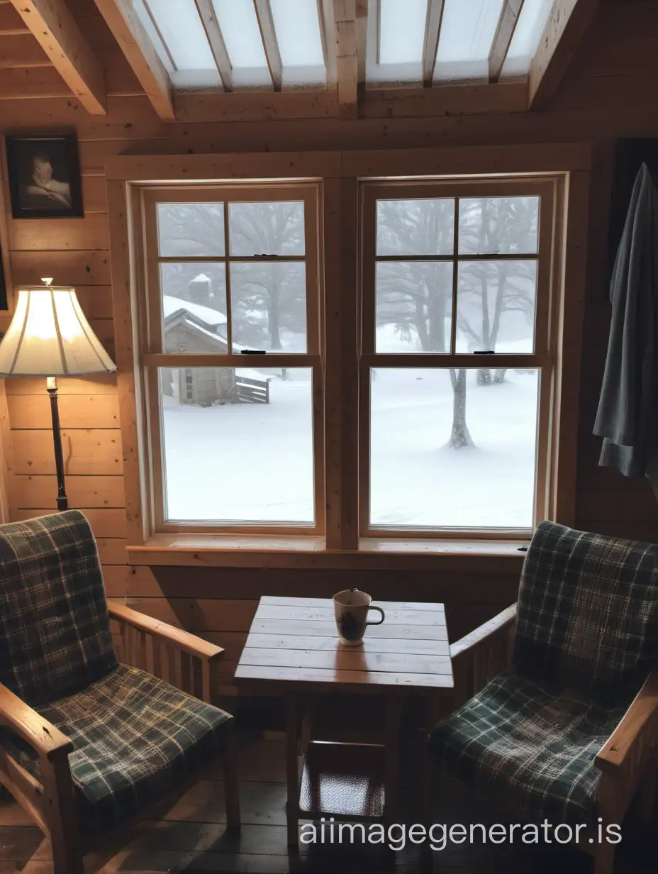 Inside cottage picture during a snowy day