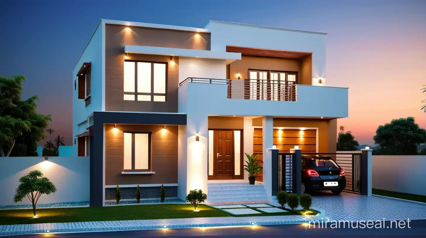 BEST HOUSE TWO FLOOR SMALL MODERN FRONT DESIGN IN BUDGET WITH FLAT ROOF. WITH LIGHTING WOODEN DESIGN BEST.