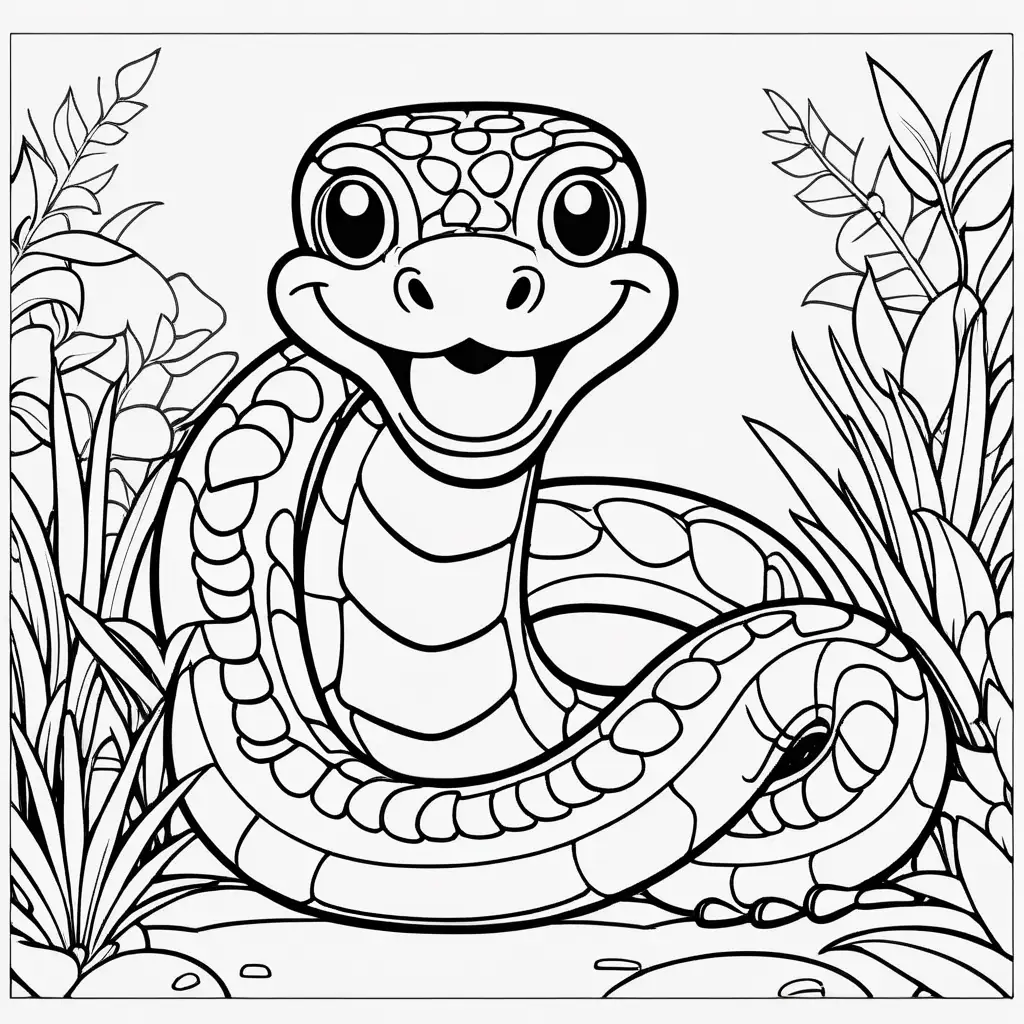 Adorable Viper Family Coloring Page for Toddlers Cute Cartoon Snakes in their Natural Habitat