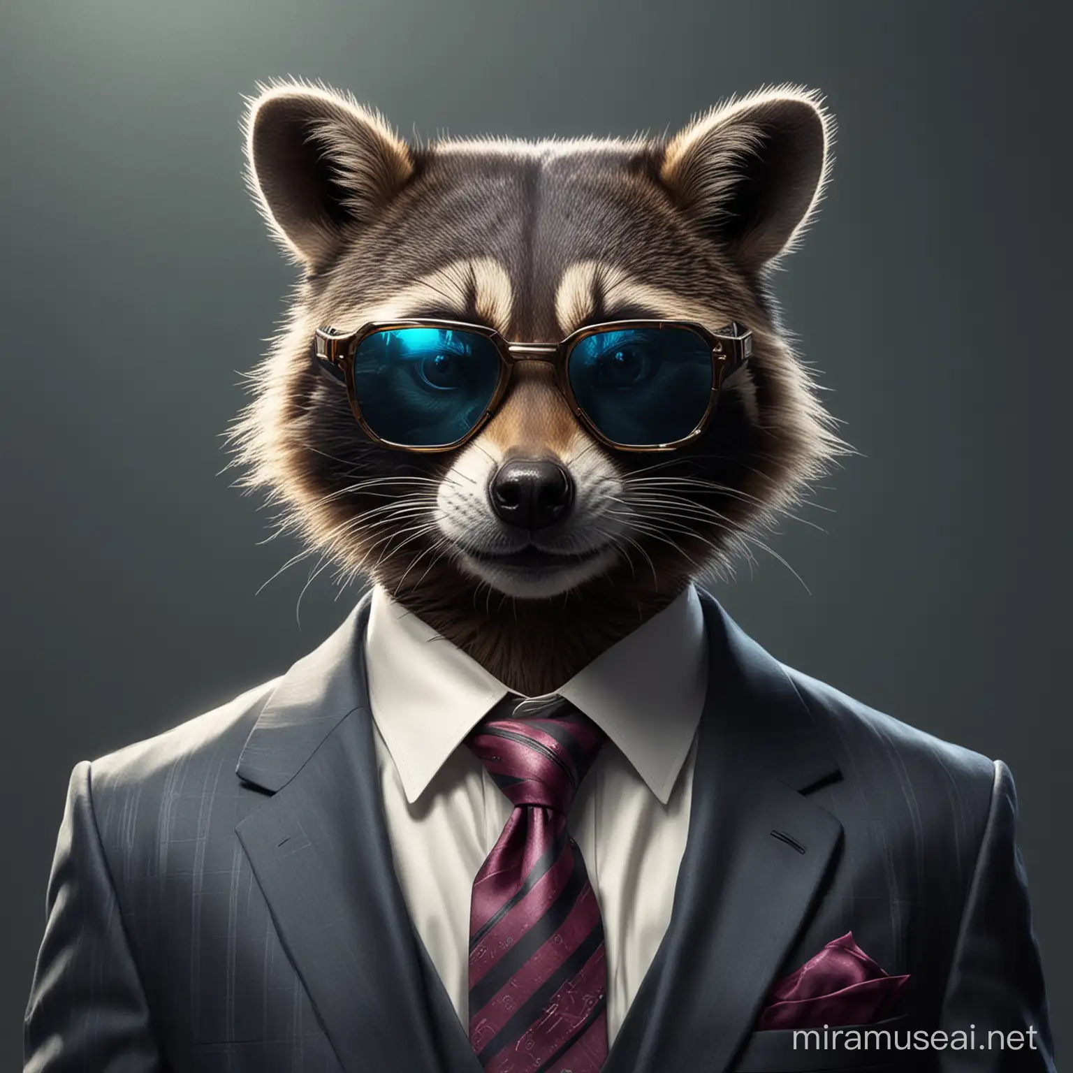 Cyberpunk Raccoon in Business Suit and Sunglasses Art