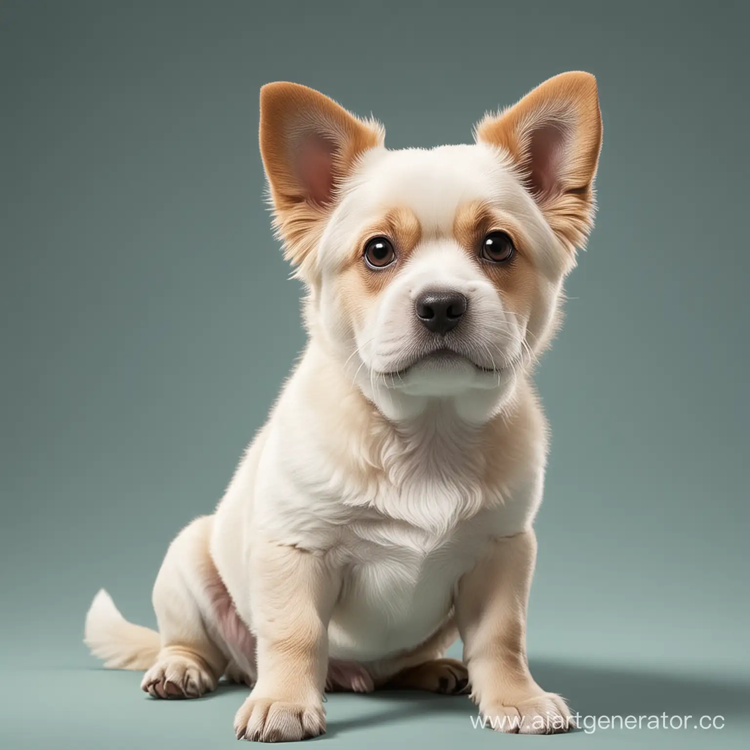 Adorable-Dog-Sitting-and-Gazing-at-the-Camera-on-a-Soft-Blue-Background