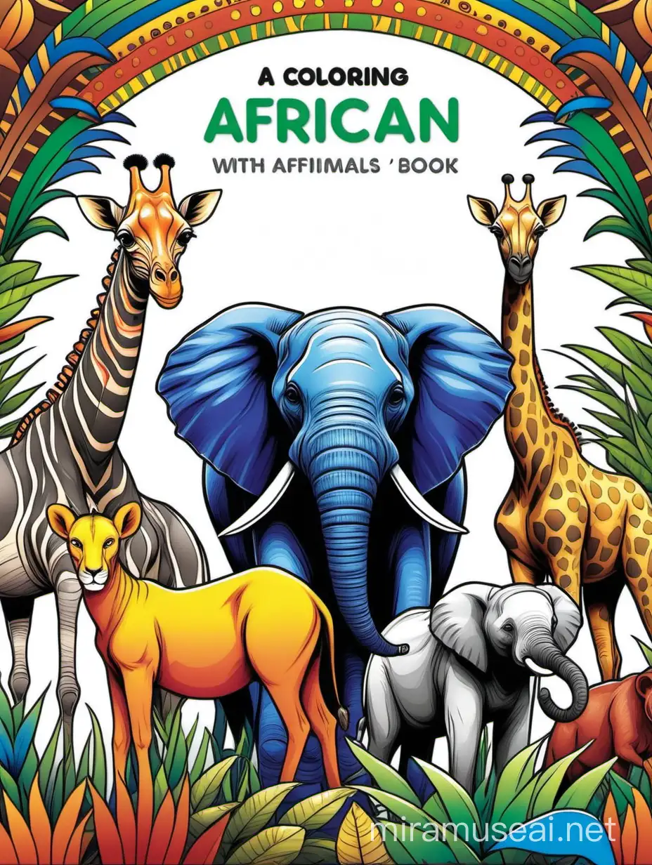 a coloring book cover with african animals in full color