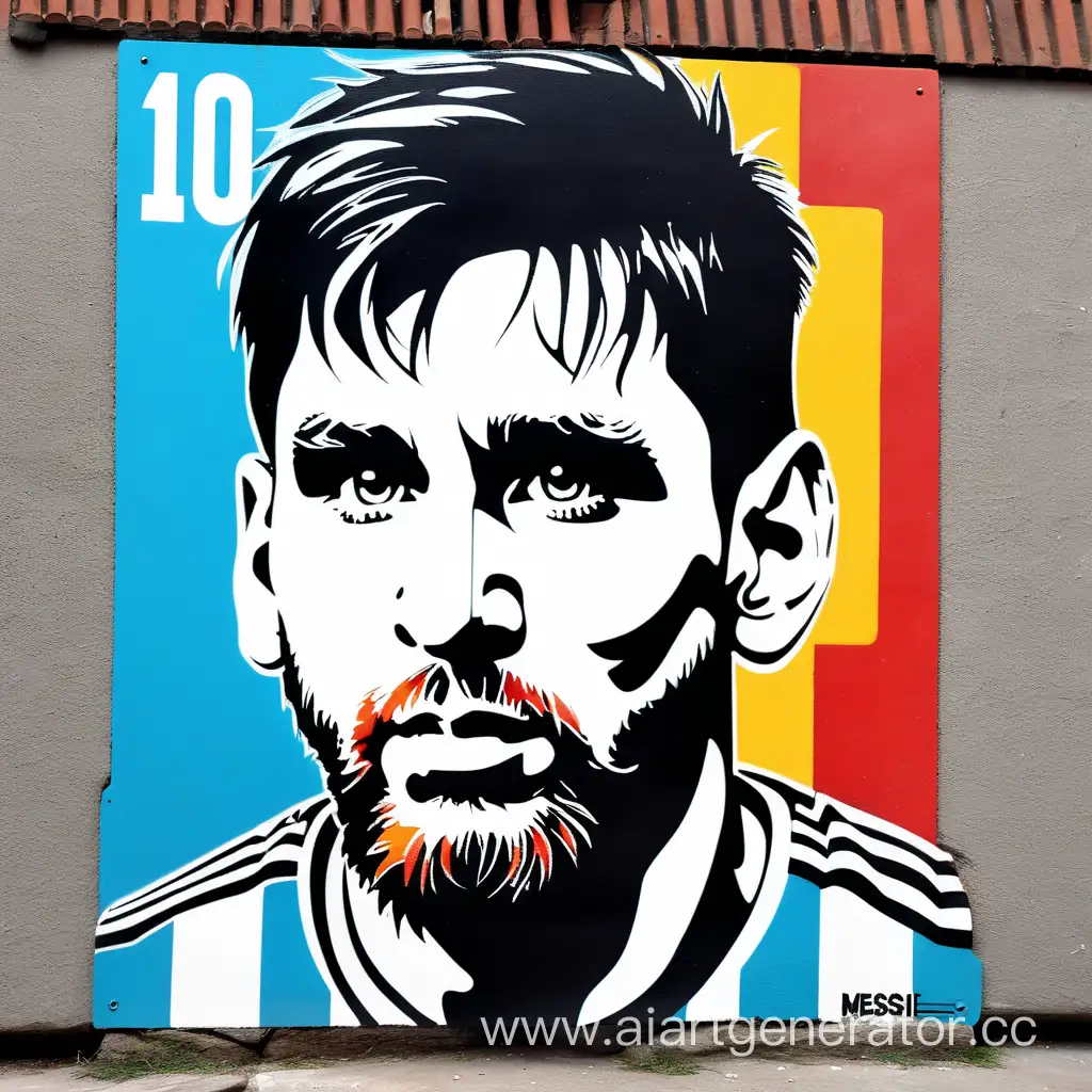 street art stencil Messi Argentina 3 colors