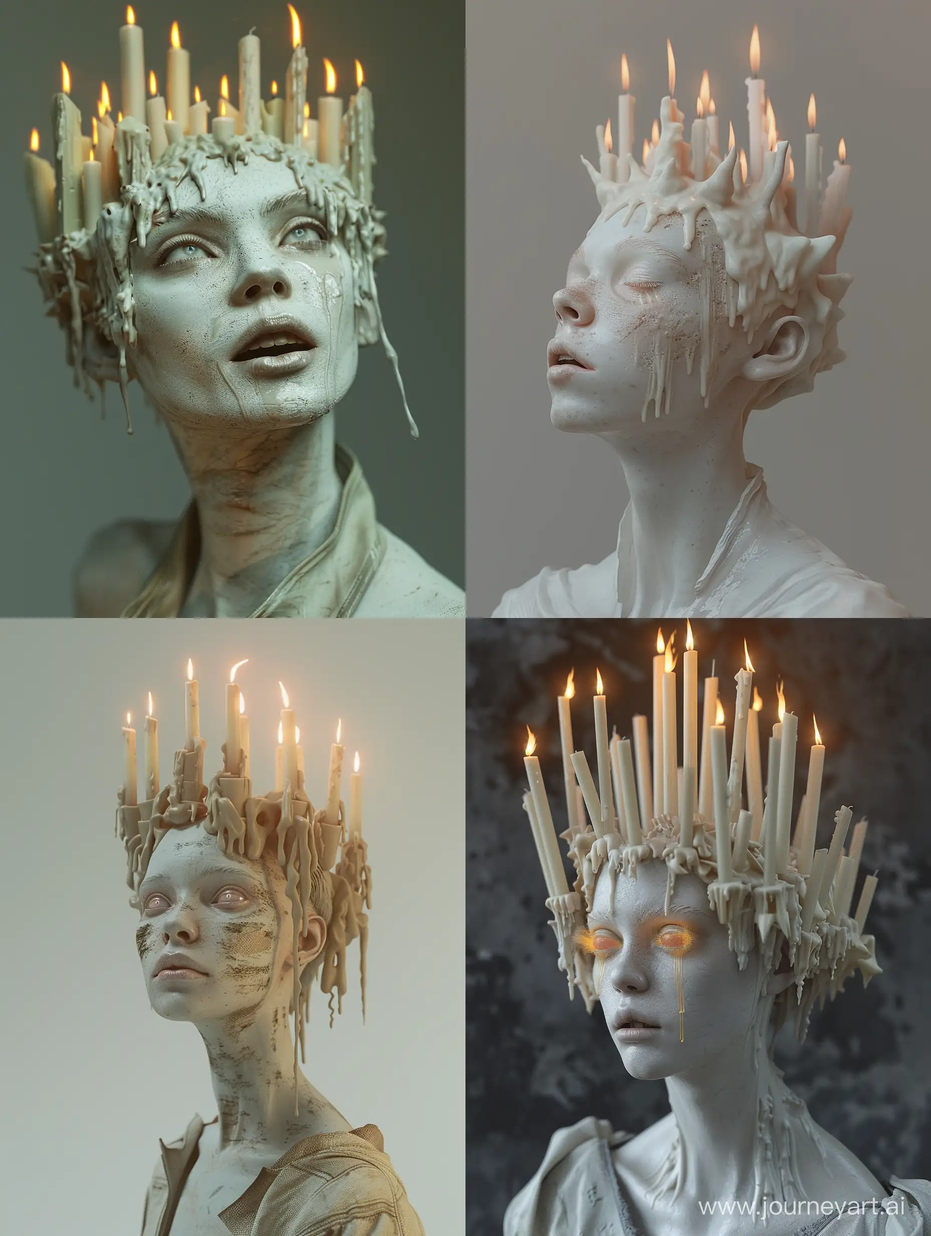 Surrealist-Sculpture-Statue-of-Woman-with-Candles-in-Fiery-Illumination