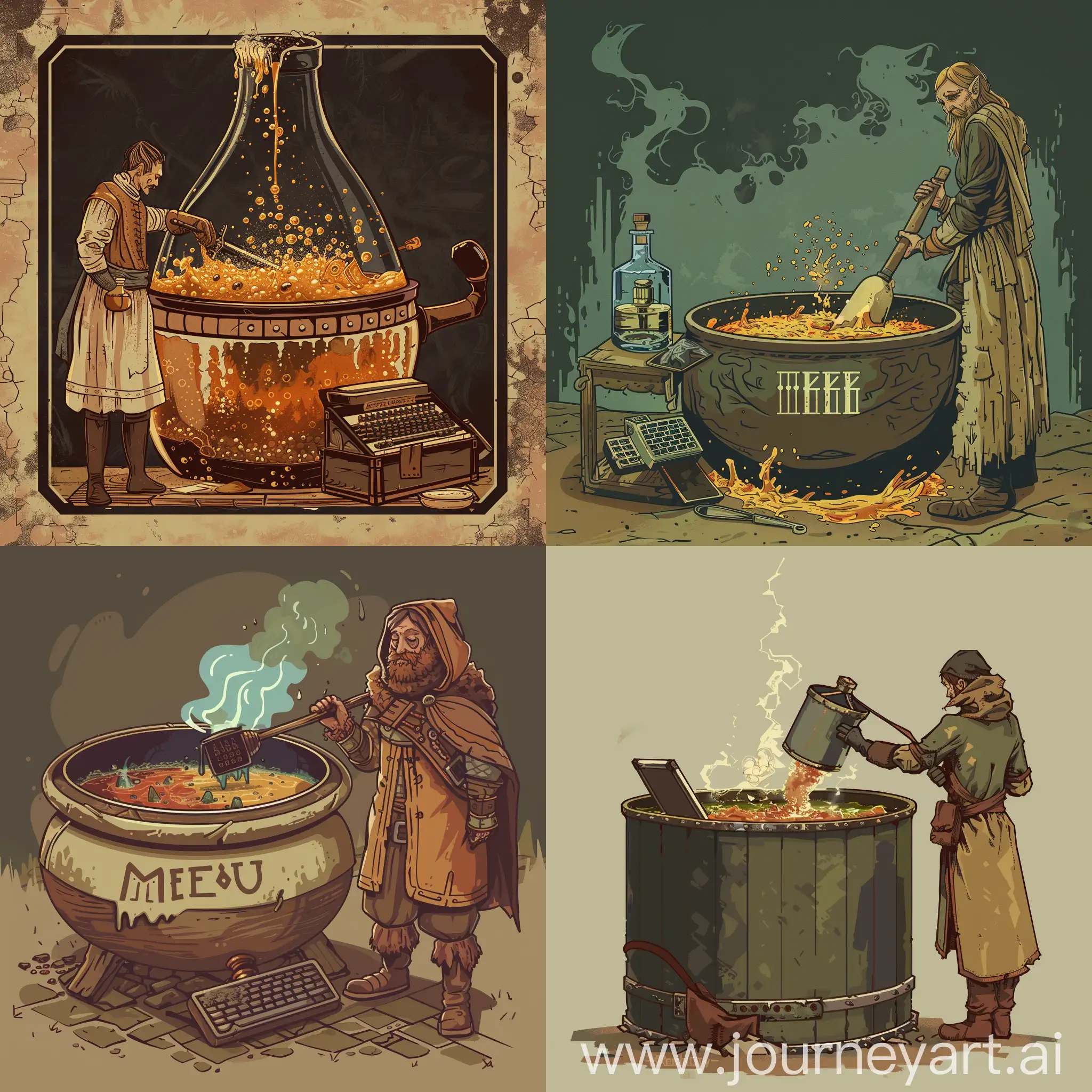 Alchemist-Brewing-Mead-with-Computer-Keyboard-in-Dark-Souls-Style