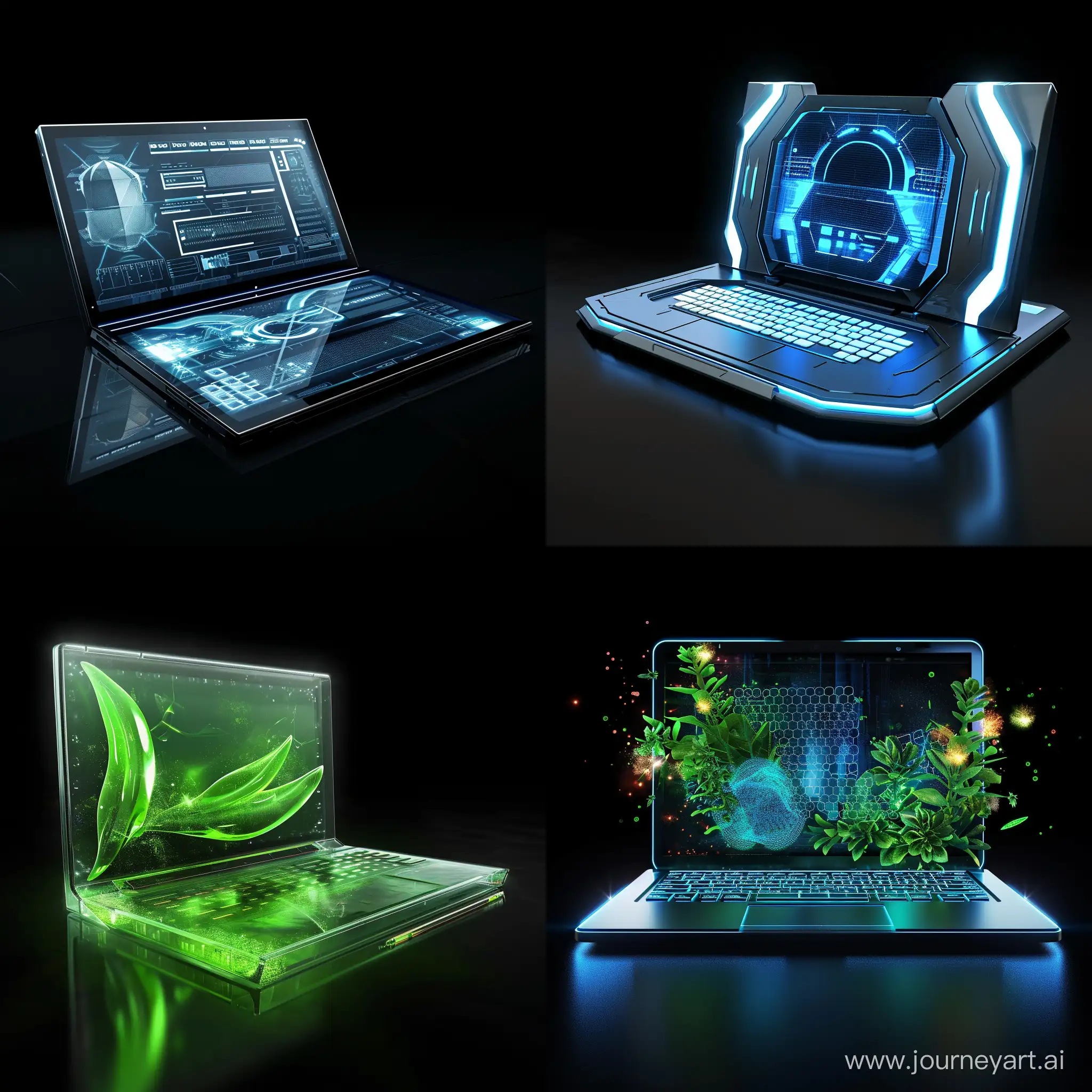 Futuristic laptop, high tech and nanotechnology, eco-friendly materials --v 6