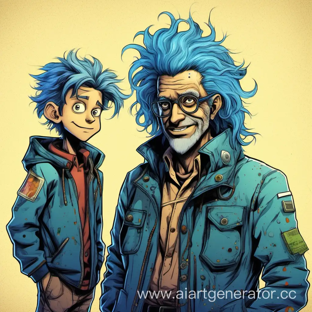 Eccentric-Scientist-Father-and-Curious-Son-Experimenting-with-Wild-Blue-Hair