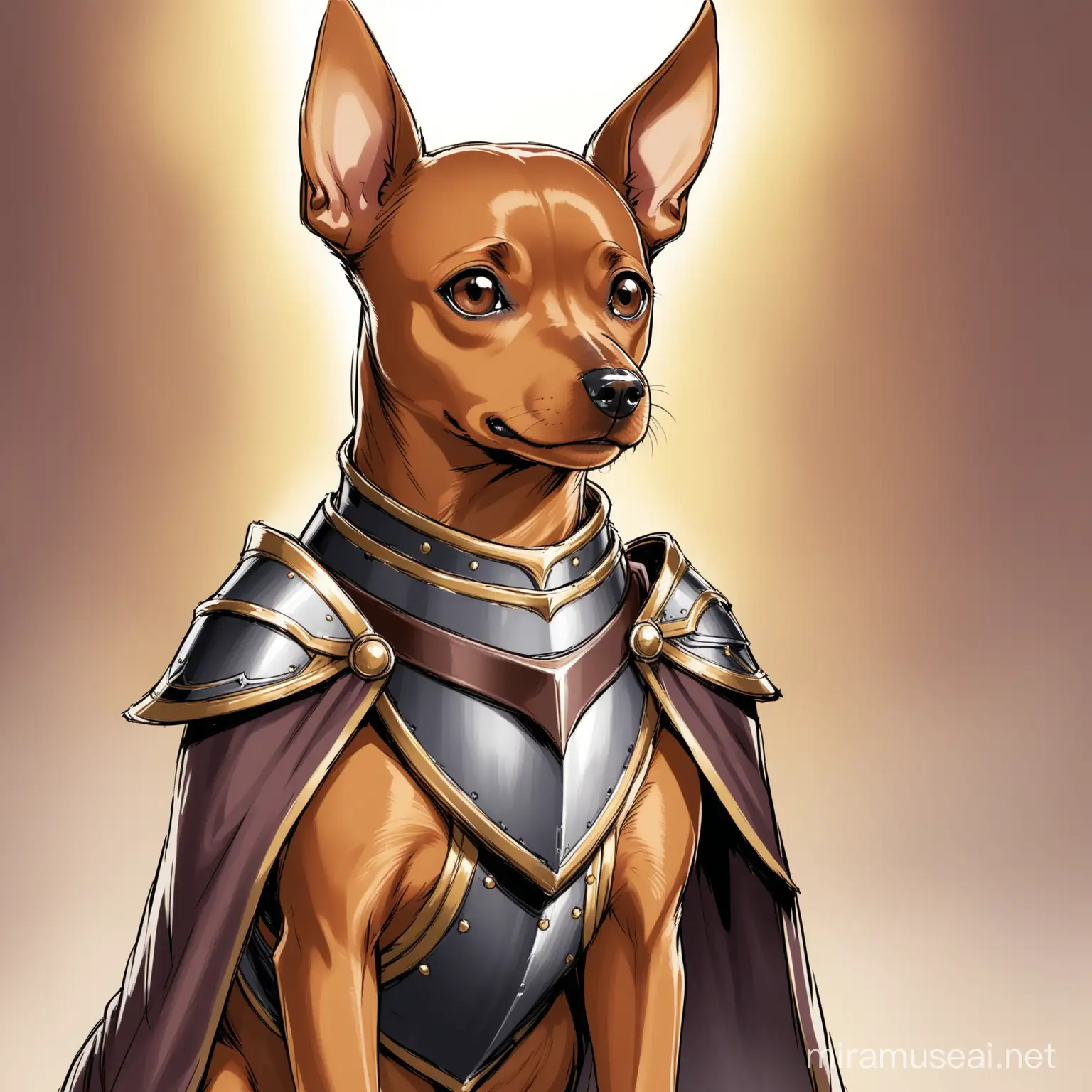 Noble Pinscher Dog Dressed as DND Paladin Warrior