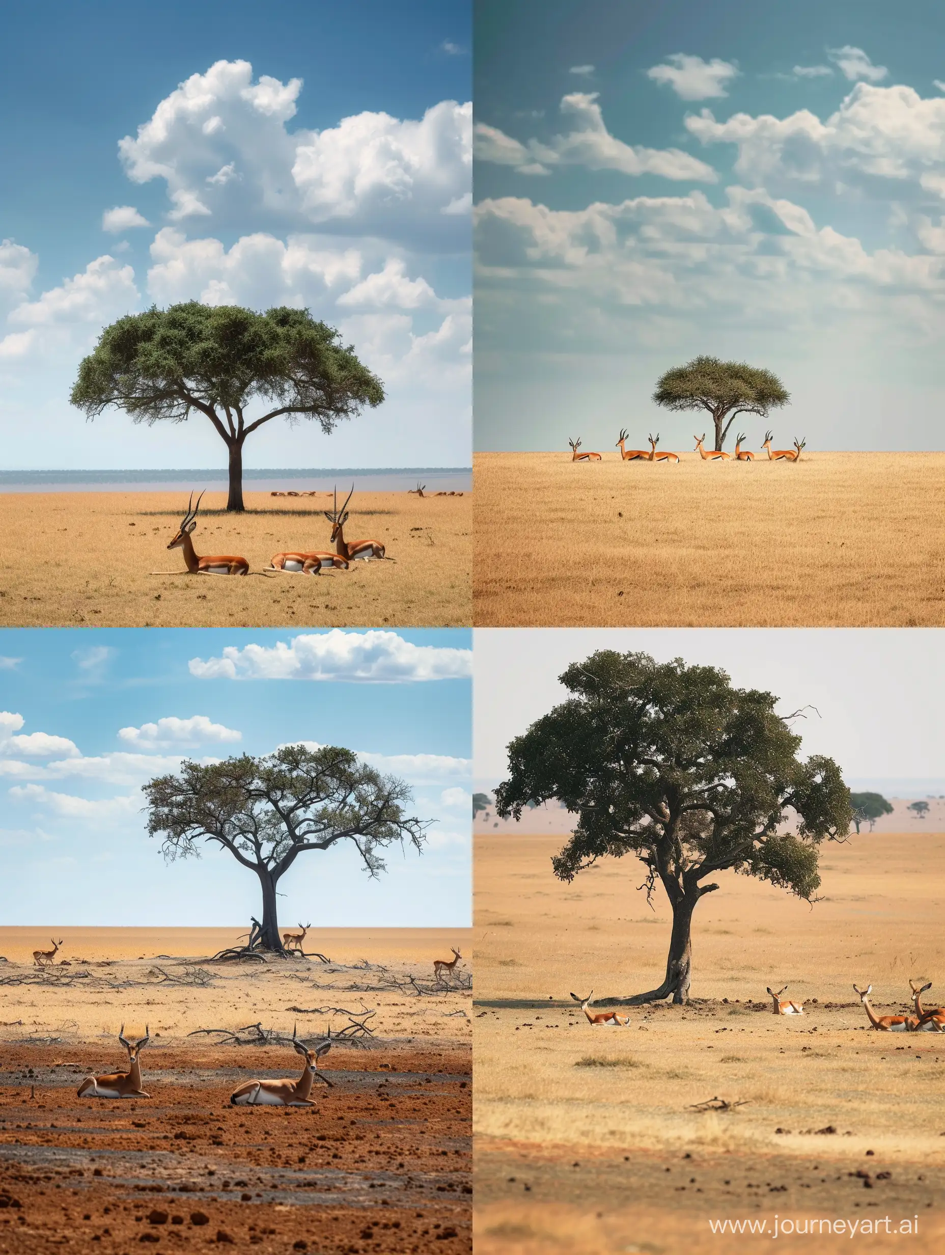 Surviving-Impalas-Resting-Under-Lone-Tree-in-Sunlit-Savanna