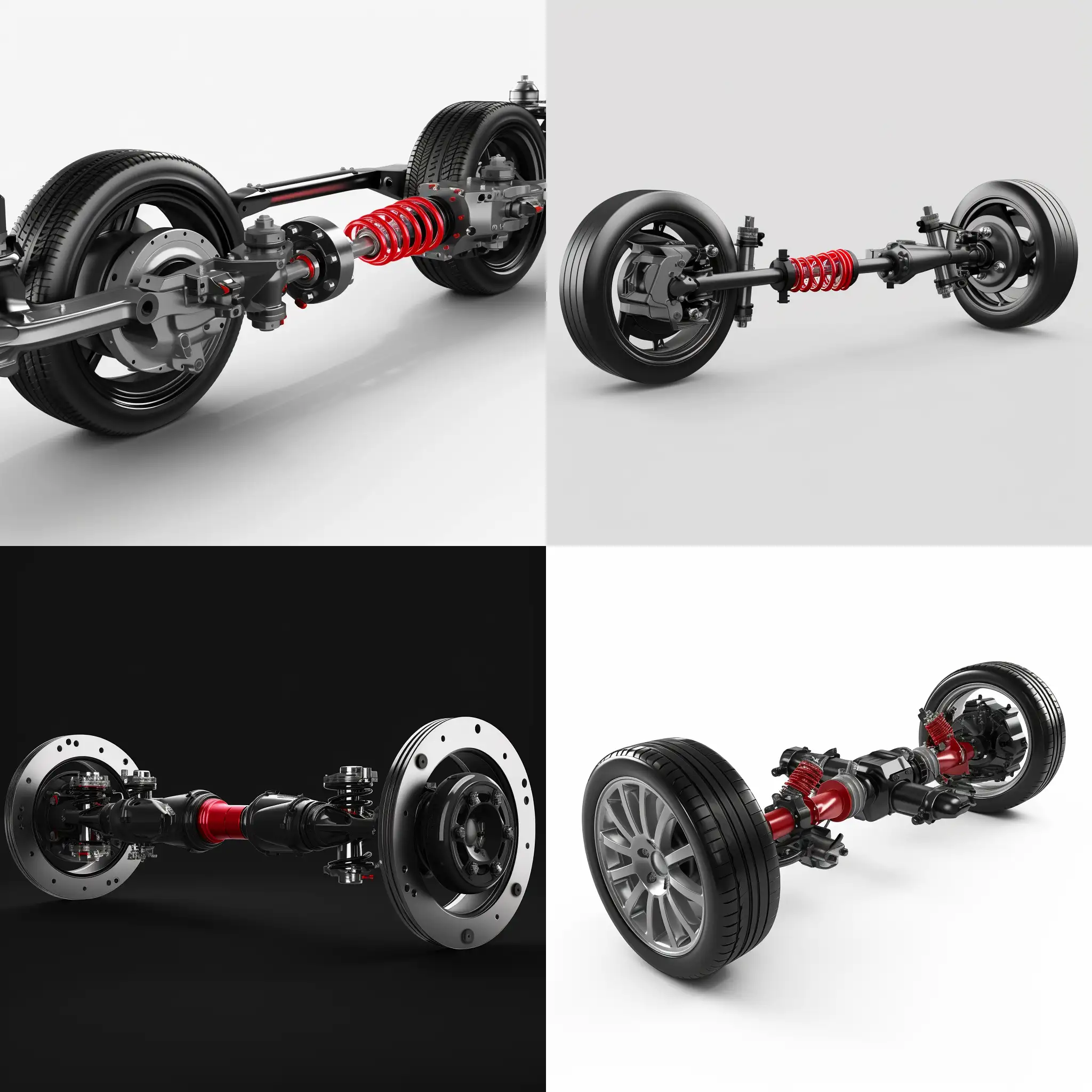 side view: the axle and two wheels from the car. The axis is highlighted in red.