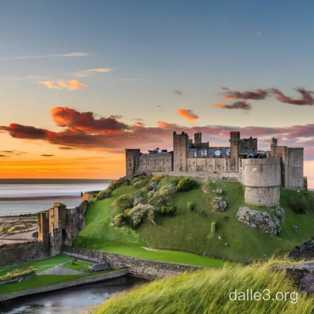 Create a picture of Bamburgh Castle set in the centre of the city of York in England 