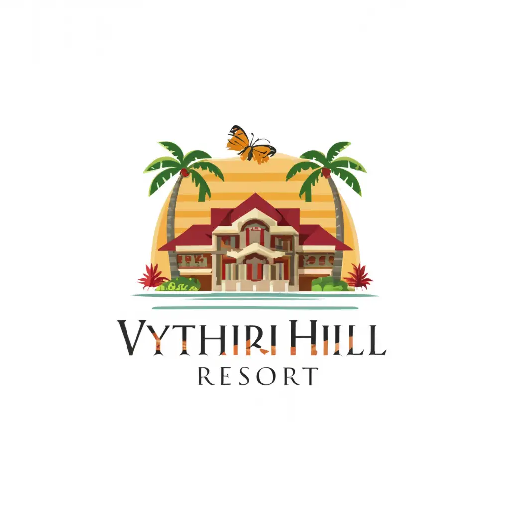 a logo design,with the text "VYTHIRI HILL", main symbol:RESORT,complex,be used in Home Family industry,clear background with butterfly