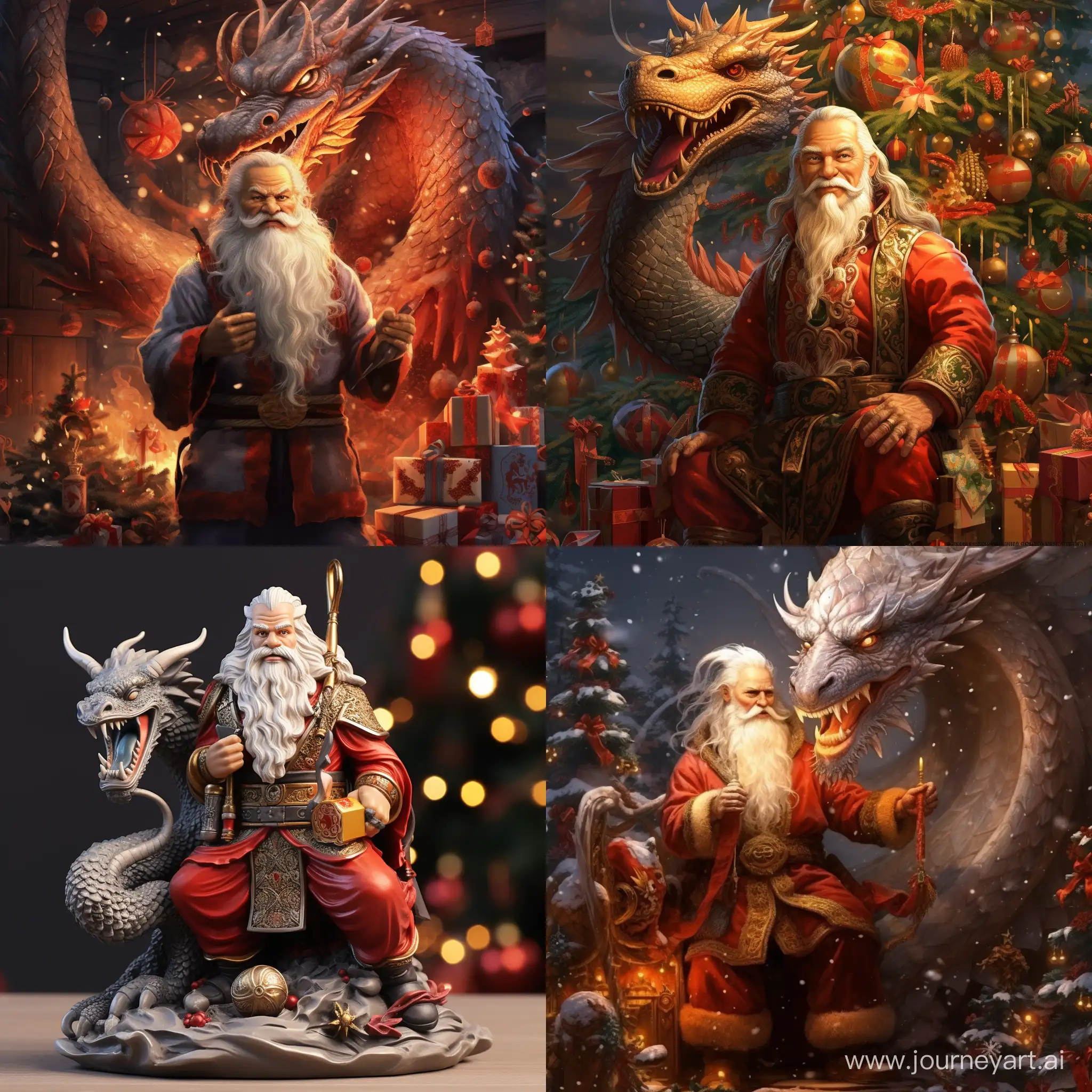 Santa Claus, Dragon, Decorated Christmas Tree and New Year 2024
