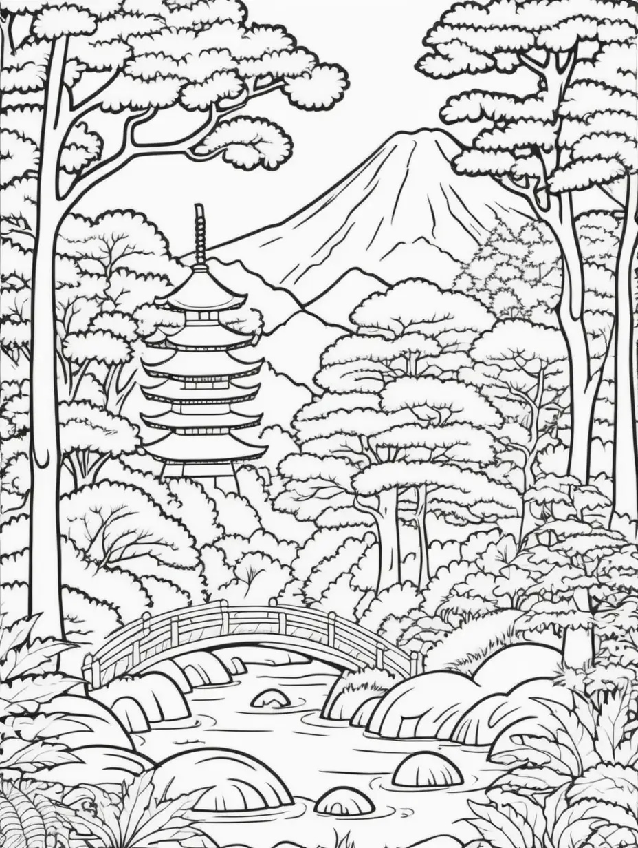 Tranquil Japanese Forest Coloring Page