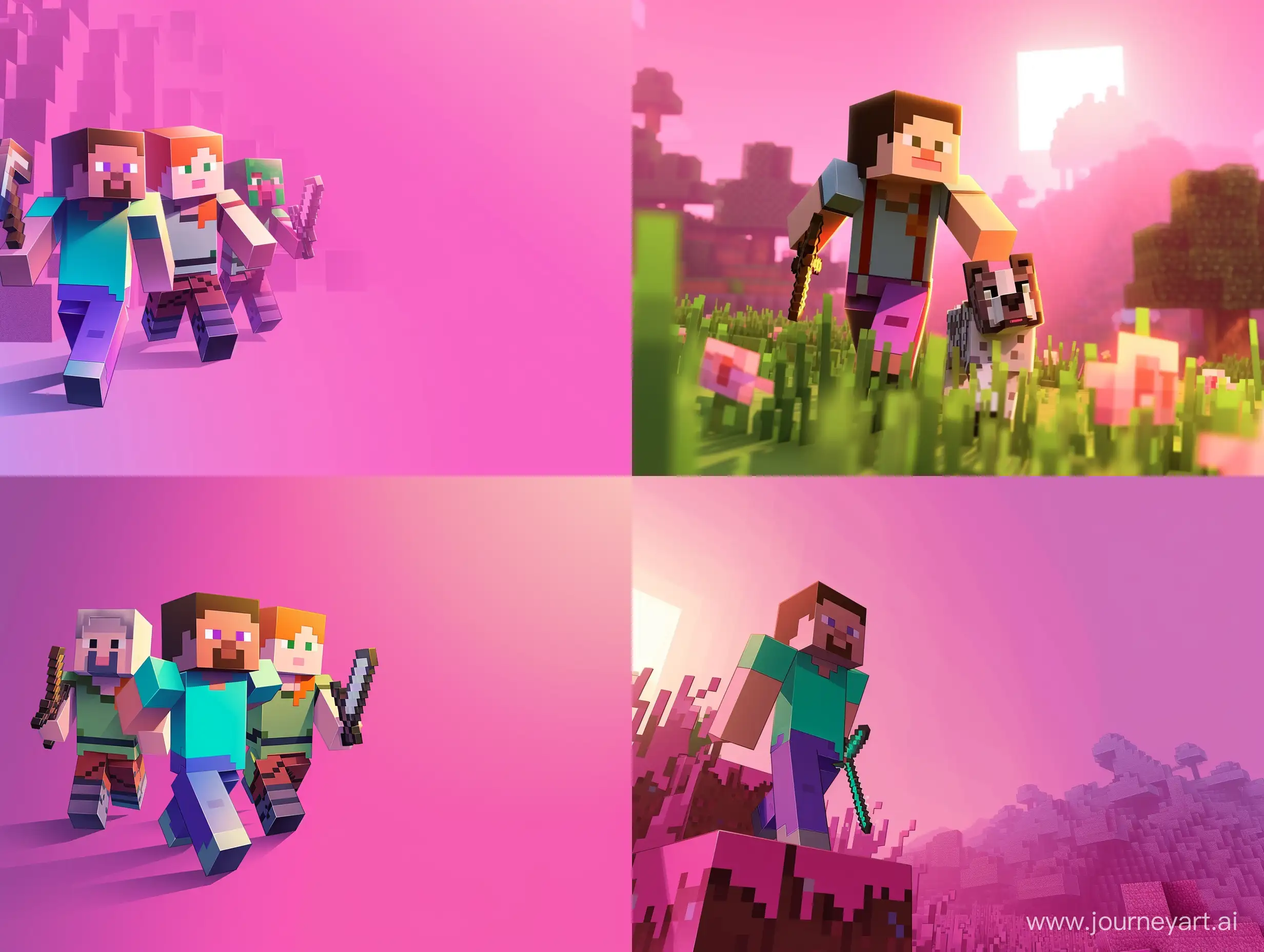 Banner for group, minecraft thematic, pink gradient background, namedstankcraft
