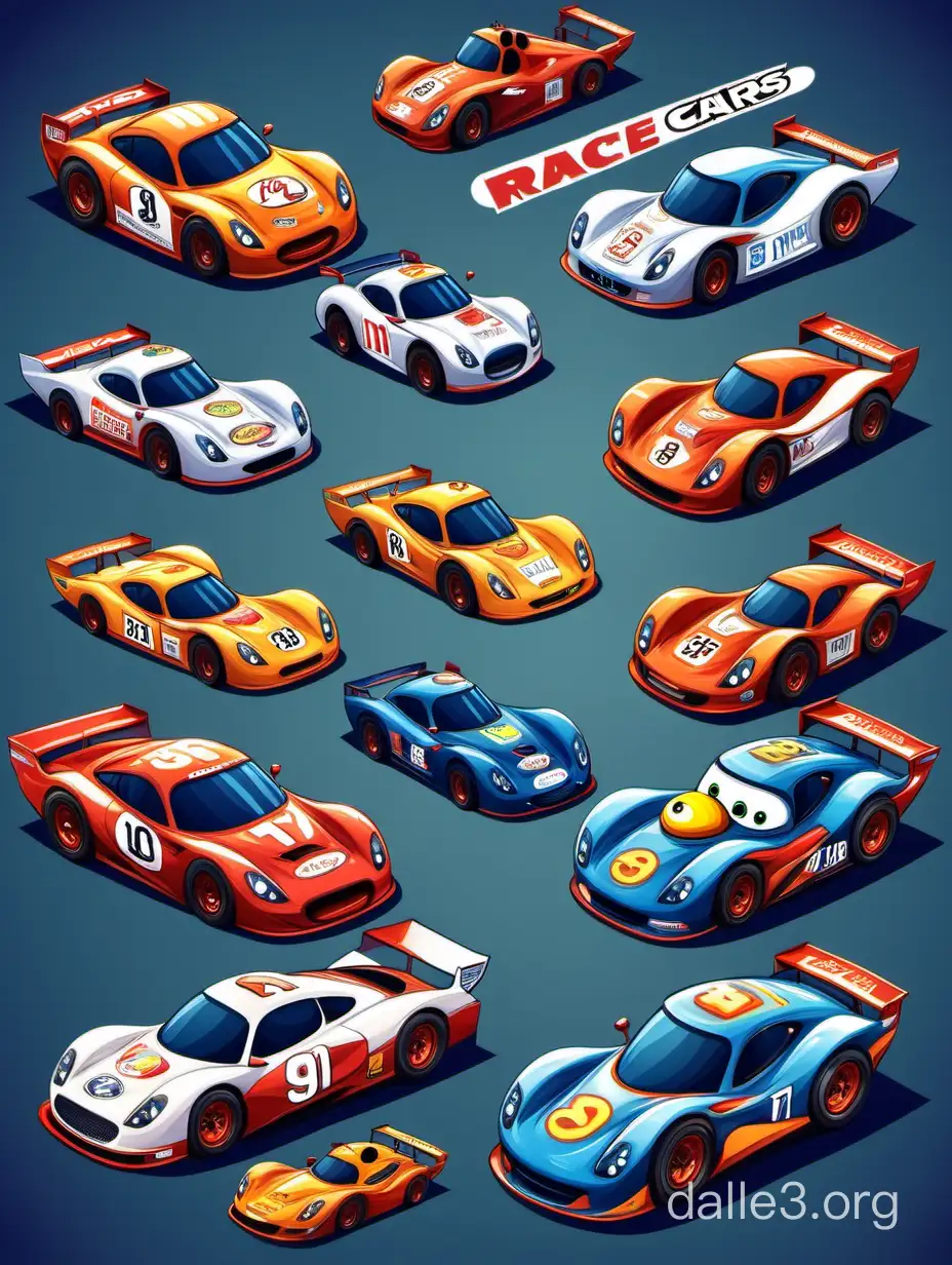 Race cars which illustrated in cartoon 