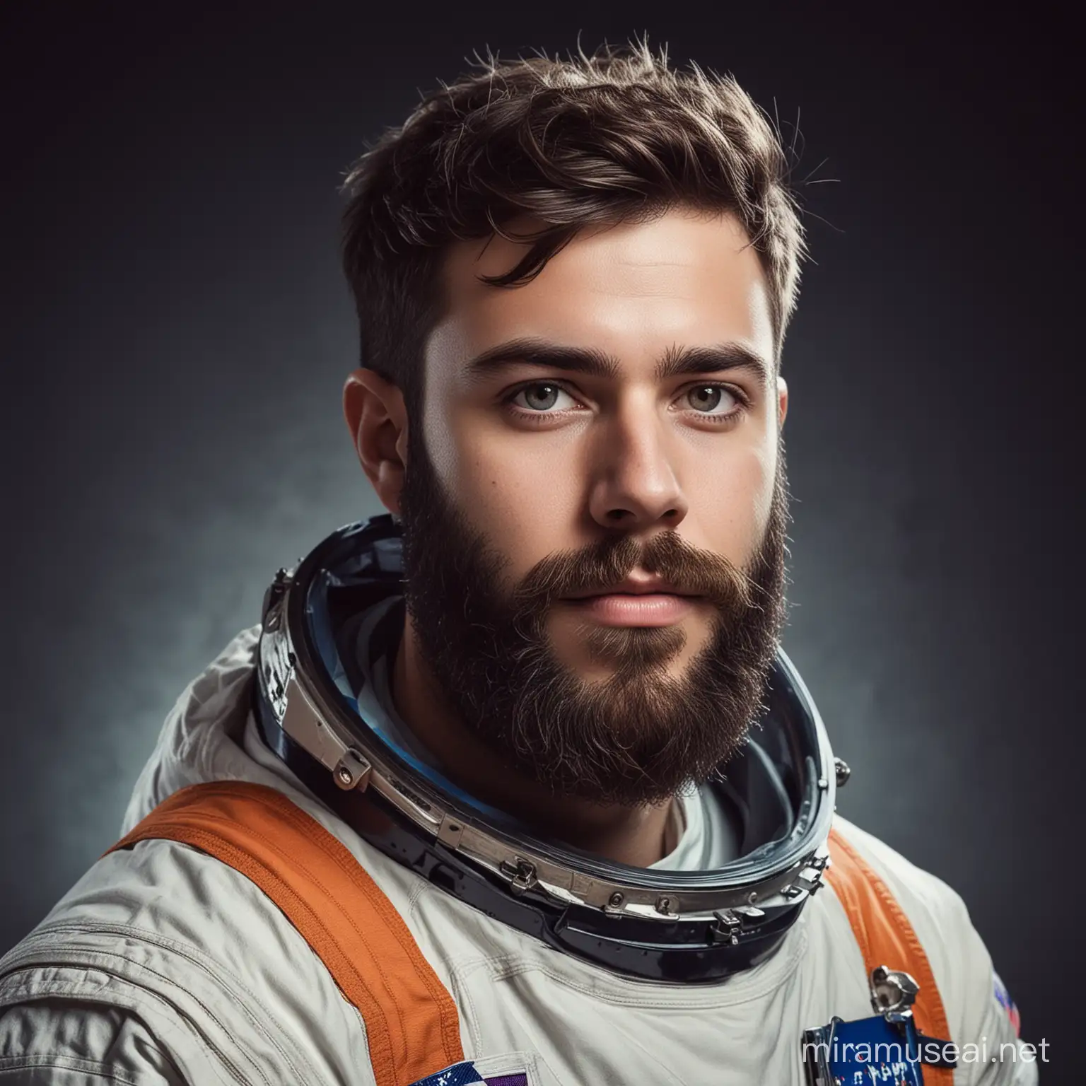 Adventurous Bearded Young Astronaut Exploring Space