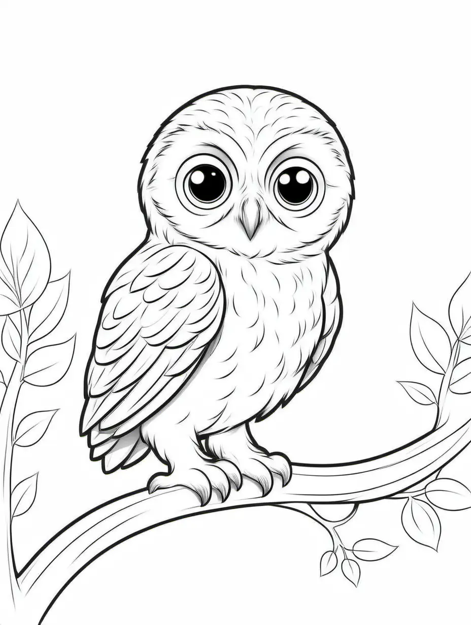 Cute little owlet, Coloring Page, black and white, line art, white background, Simplicity, Ample White Space. The background of the coloring page is plain white to make it easy for young children to color within the lines. The outlines of all the subjects are easy to distinguish, making it simple for kids to color without too much difficulty