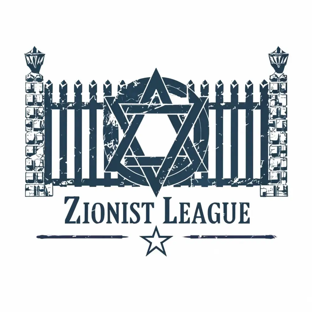 logo, Star of David, occupation, fence, with the text "Zionist League", typography,